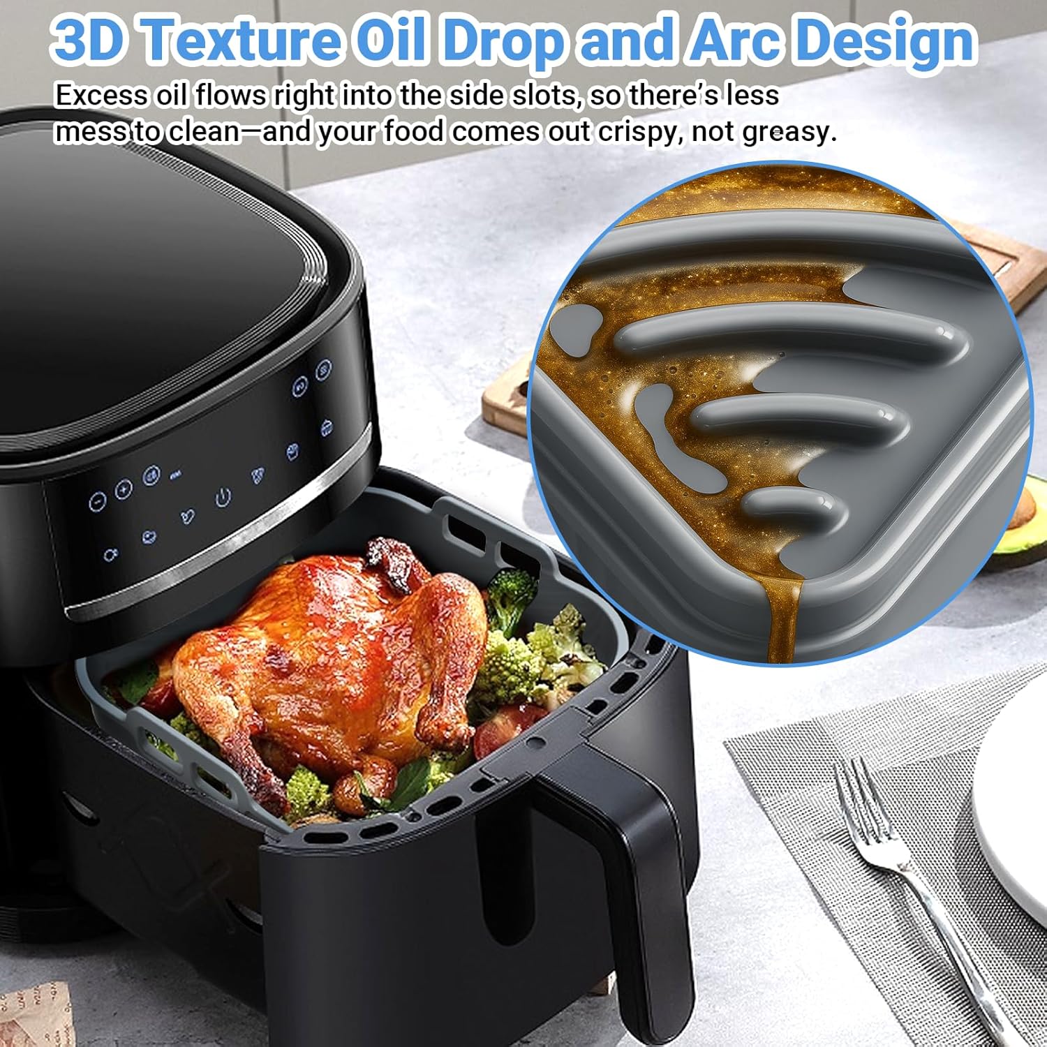 Alyvisun - moule silicone airfryer set 3pcs - carré, inclus pinceau