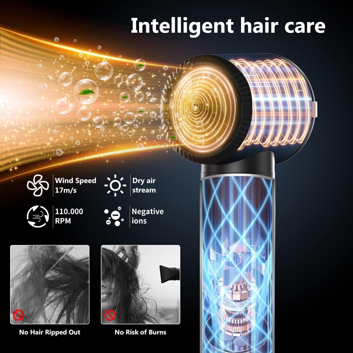UKLISS - Sèche-cheveux 7 en 1 Pro - 1400W - brushing, boucleur, lisseur, diffuseur