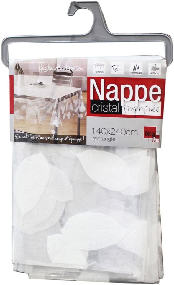 Décor - nappe cristal imprimée feuille - 140x240 cm - blanche 1710329