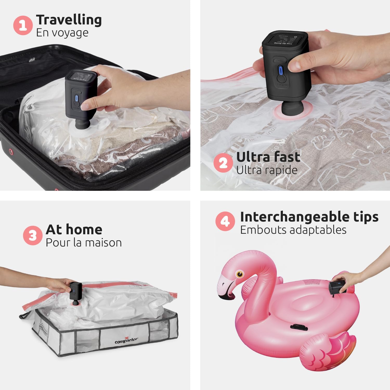 Compactor - Pompe électrique portable - compacte - USB rechargeable, puissante