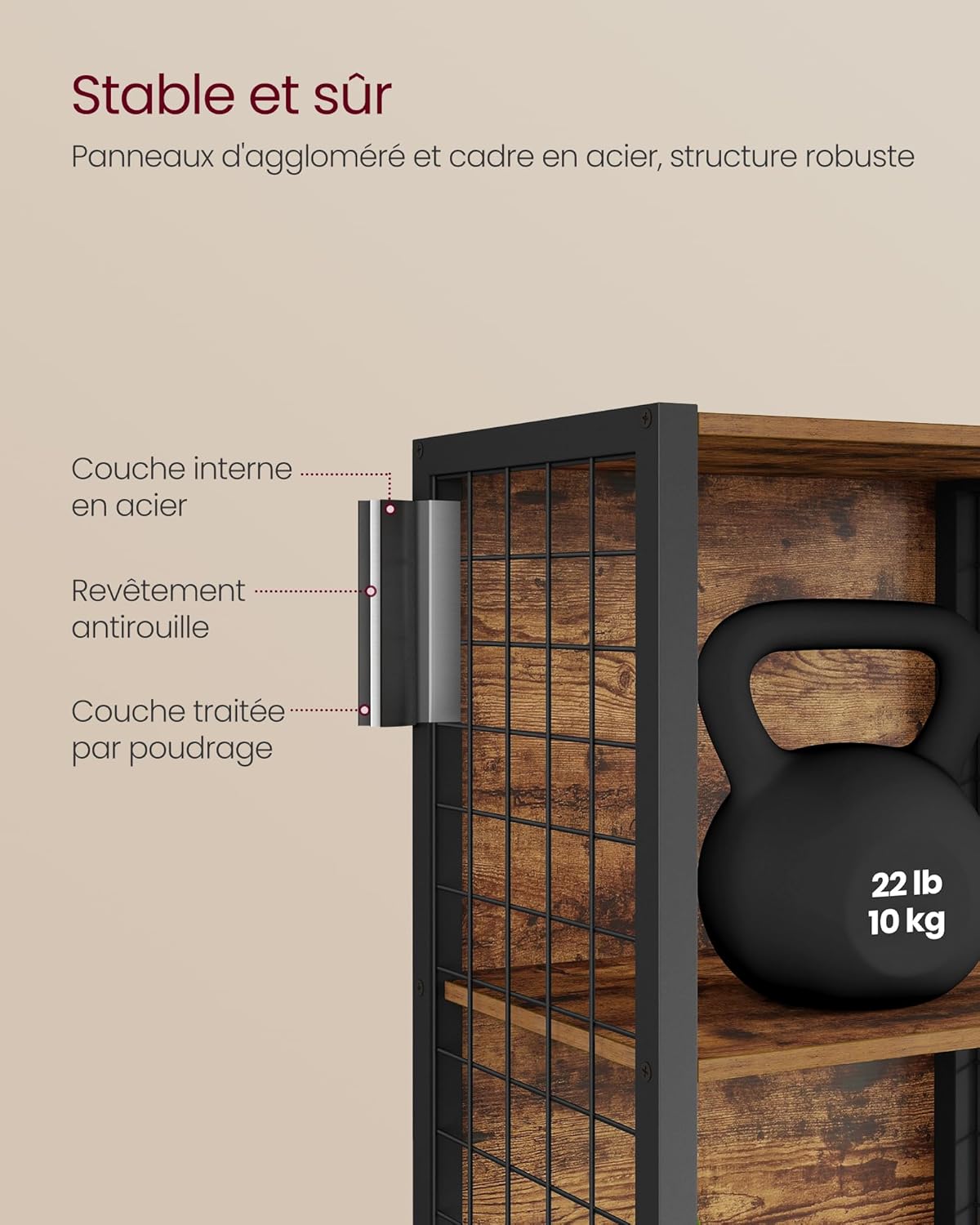 VASAGLE - bibliothèque 6 niveaux - 30x40x175,6cm, acier, marron/noir - LLS170K01