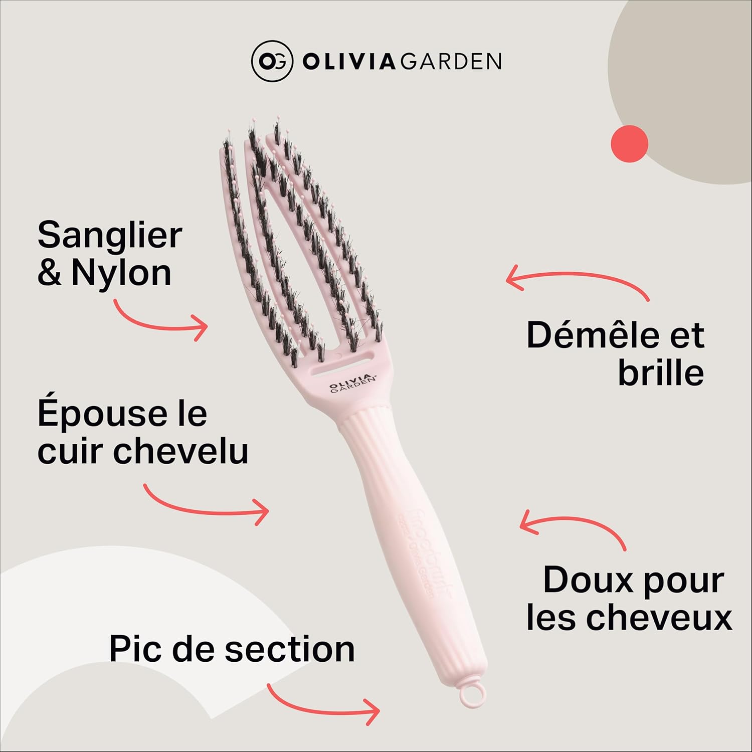 Olivia Garden - Fingerbrush Care Iconic - démêlante sanglier nylon - brillance et coiffage lisse