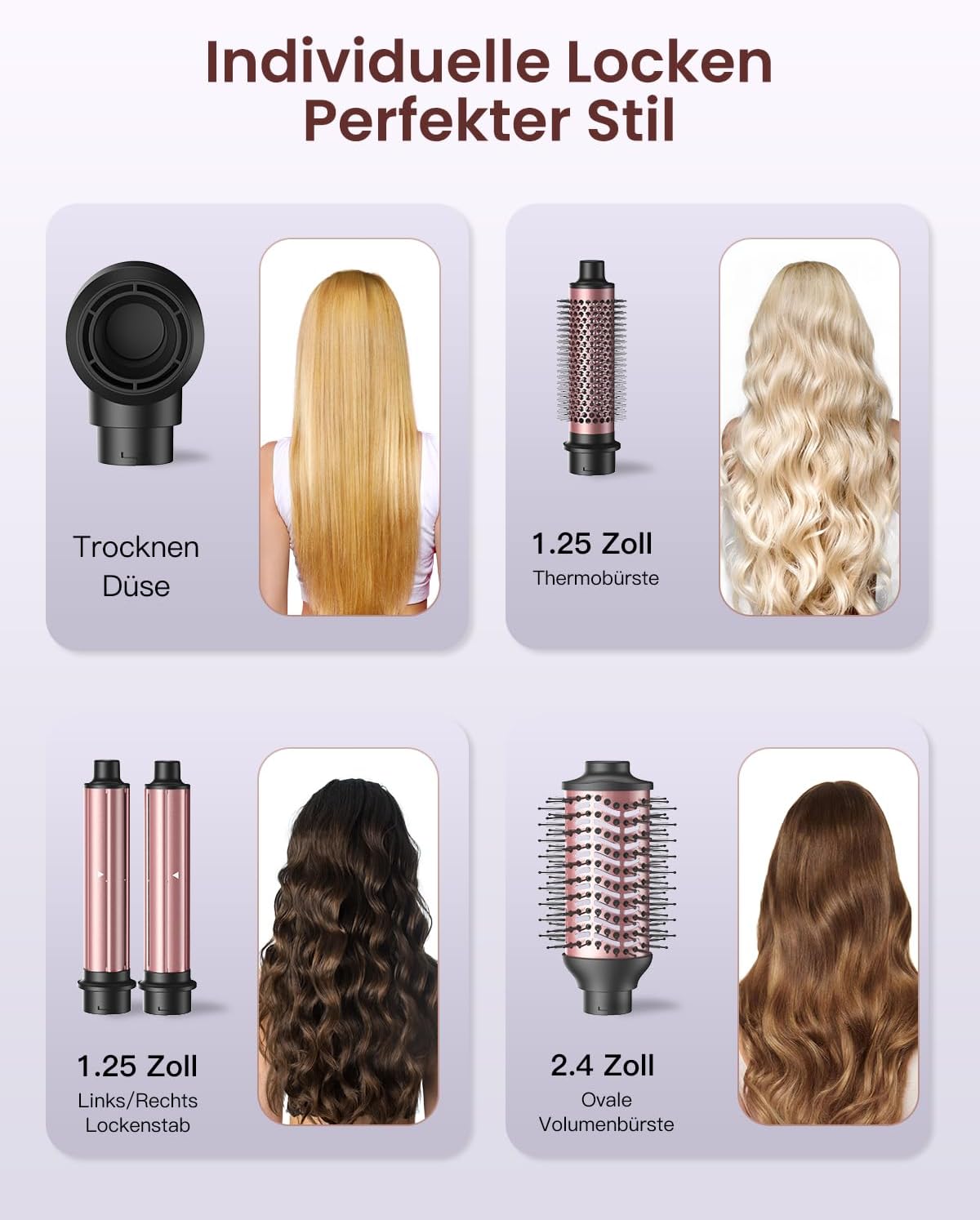 Kit de coiffure 5 en 1 - sèche-cheveux ionique - fer à friser auto - brosses coiffantes multifonctions