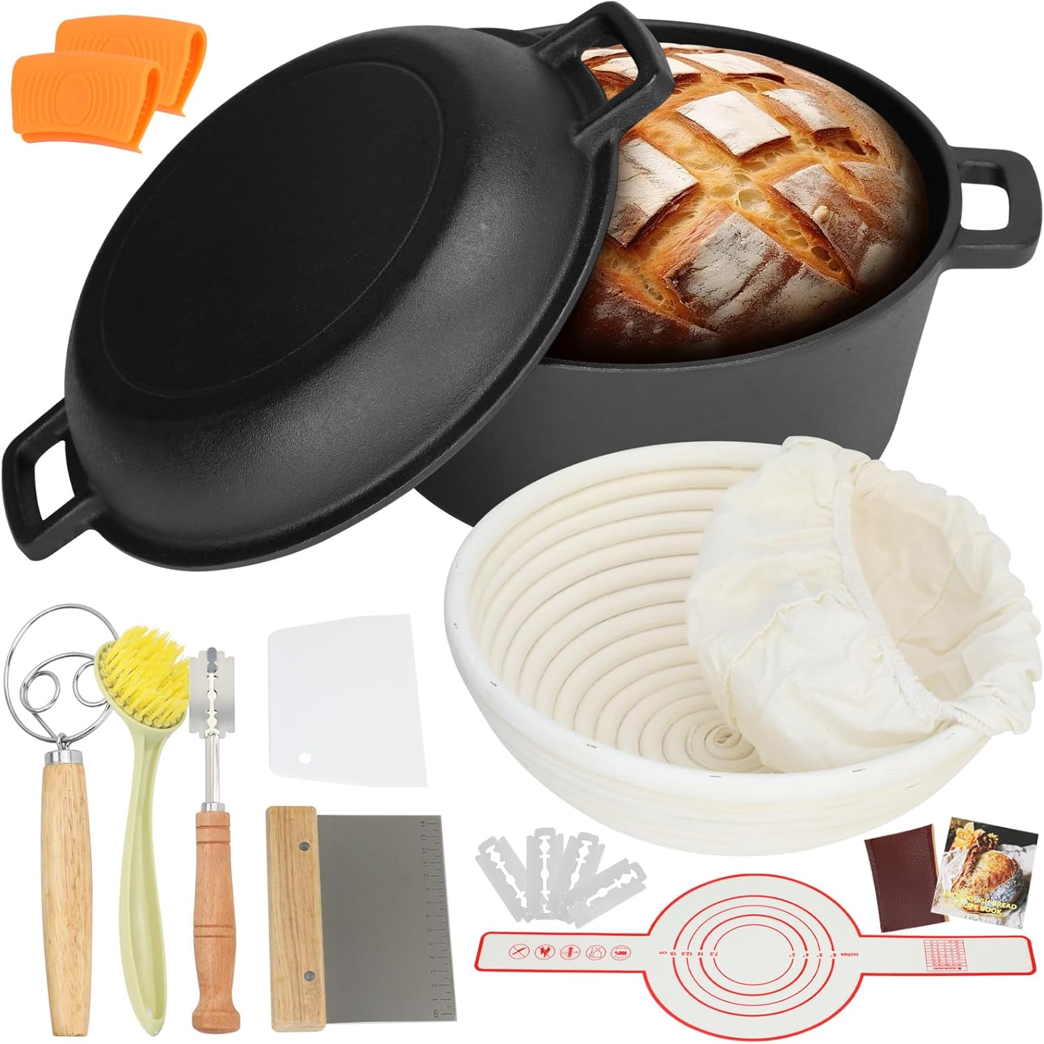 Cocotte en fonte – 4,7L – kit levain, panier, lame, cuisson pain