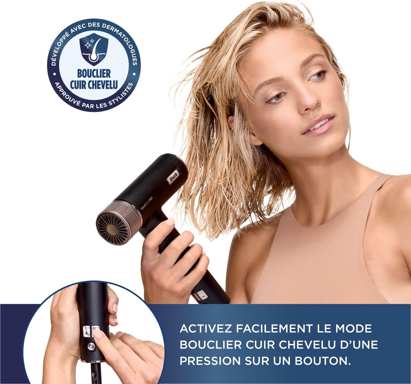 Shark - Sèche-cheveux SpeedStyle Pro léger, ionique, 5 embouts, Scalp Shield, Noir - HD752EU