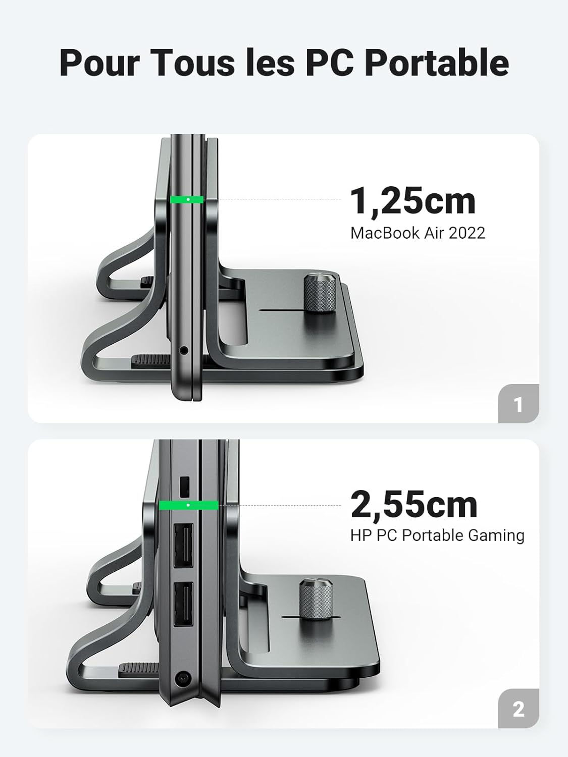 UGREEN - Support Vertical Aluminium - réglable - MacBook, PC, iPad Pro, gris