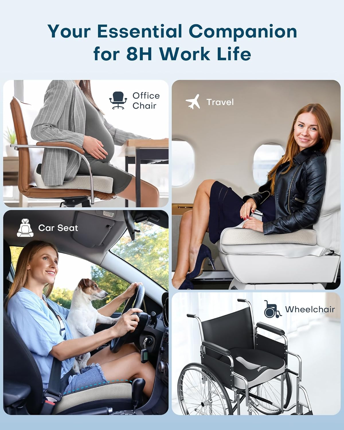 Feagar - coussin de chaise mémoire - orthopédique, siège auto, bureau, fauteuil - 45x35cm