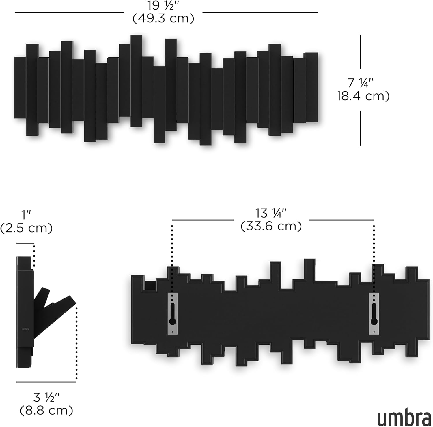 Umbra - Sticks portemanteau mural, 5 crochets rabattables, noir
