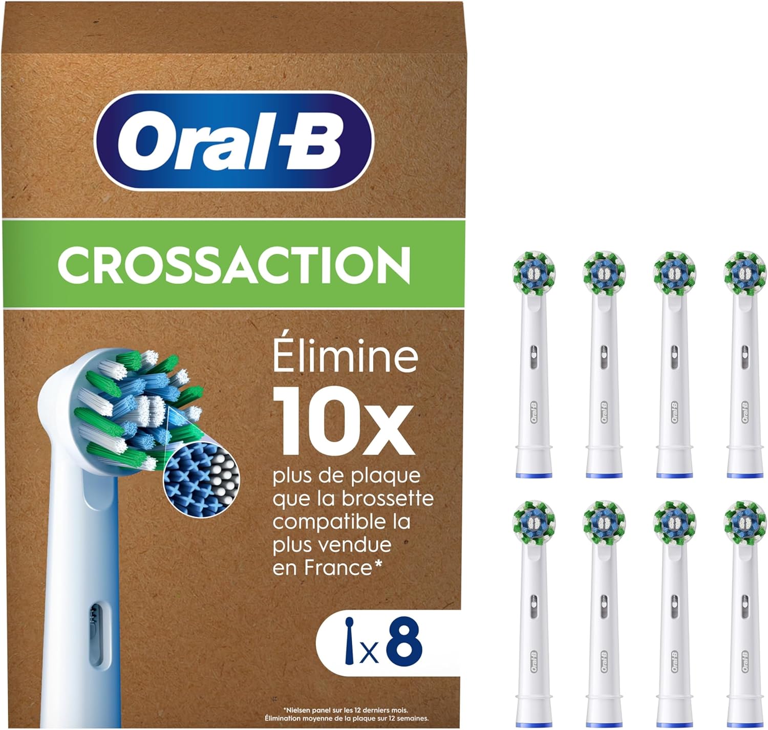 Oral-B - Cross Action Pro - 8 brossettes - nettoyage profond, têtes rondes, blanches
