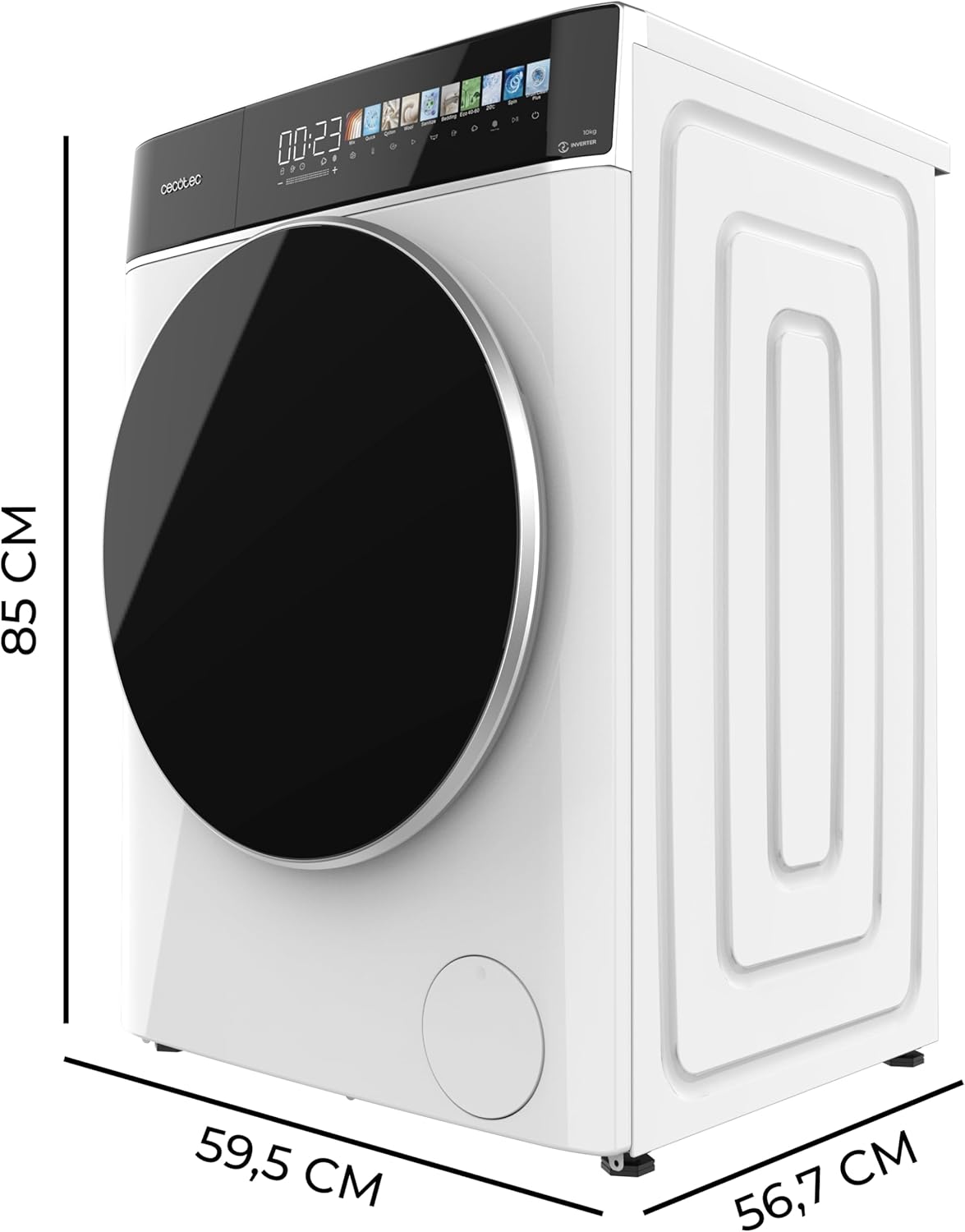 Cecotec - lave-linge frontale 10kg, 1400tr/min, écran 10,3