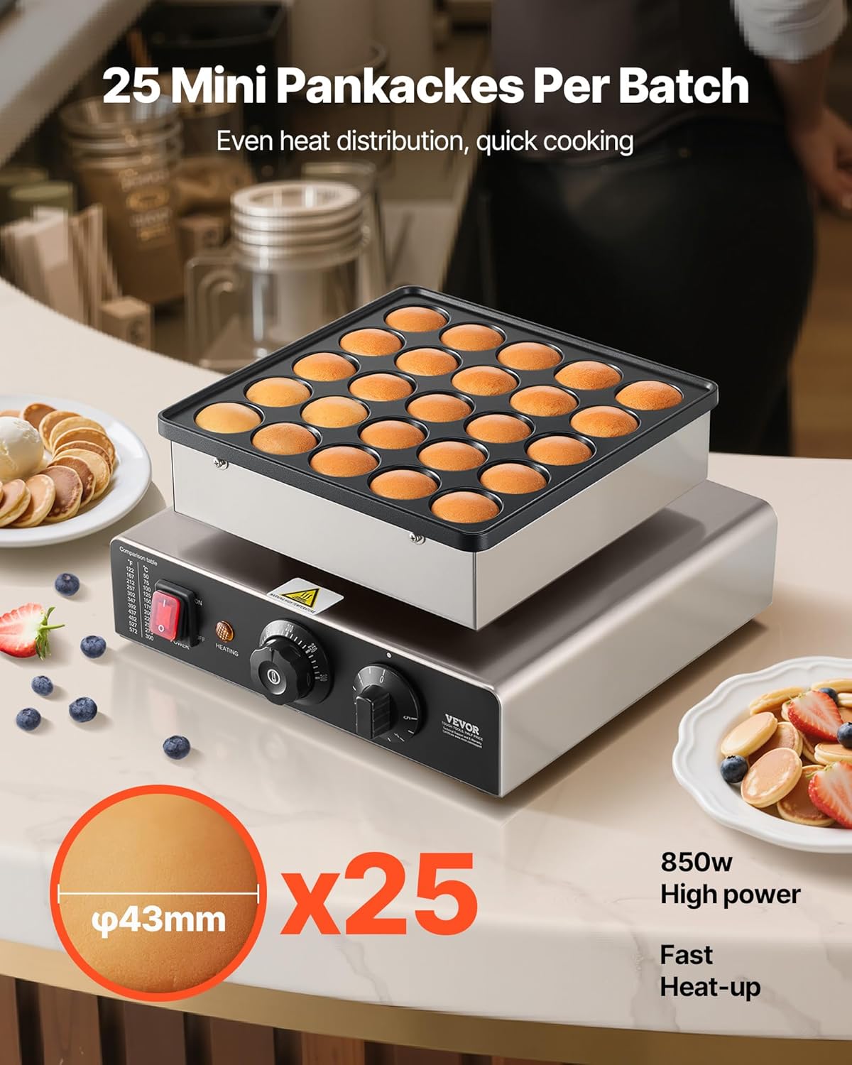 VEVOR - Mini crêpière 25pcs 43mm - inox, contrôle température
