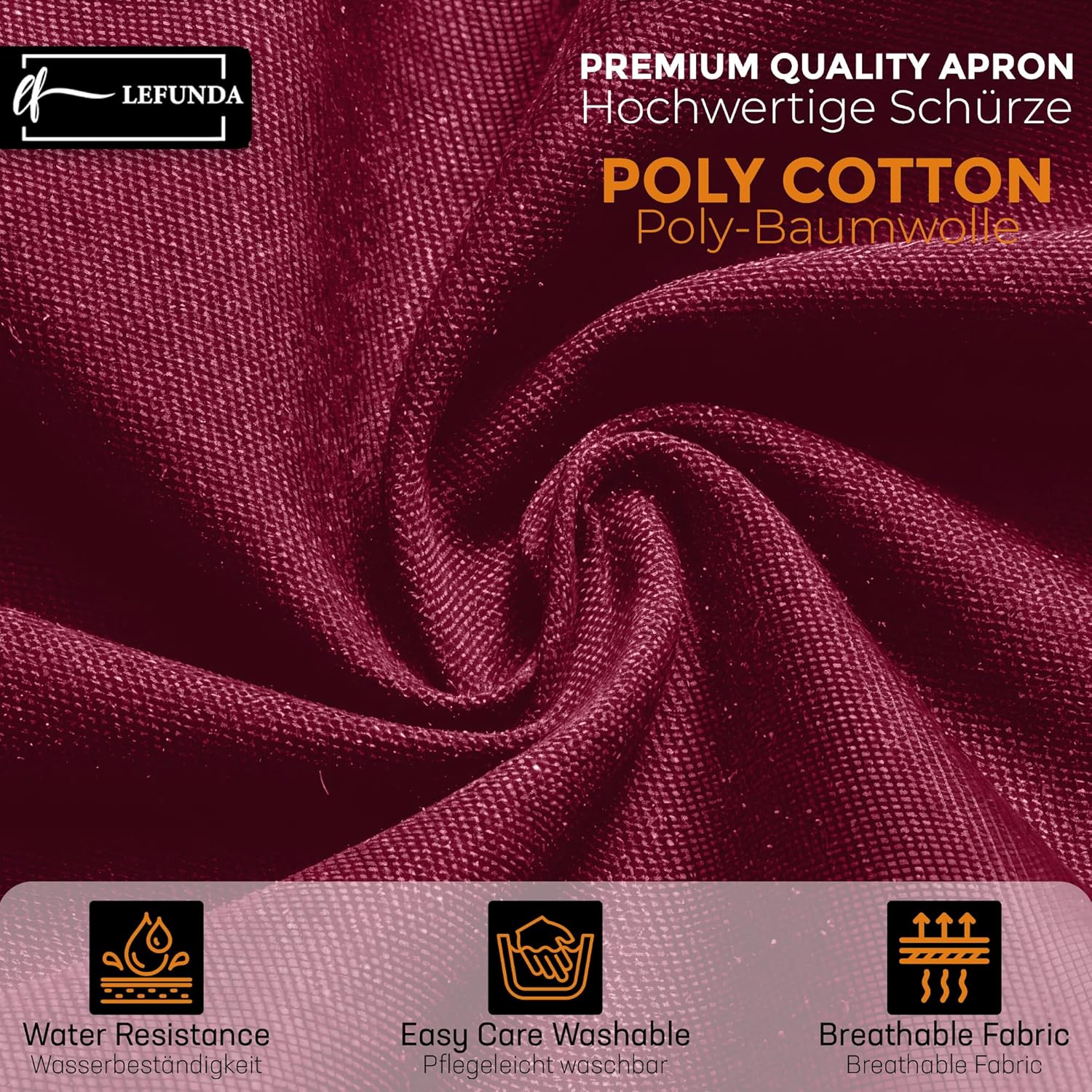 LEFUNDA - tablier cuisine étanche, 3 poches, lanières réglables, pro