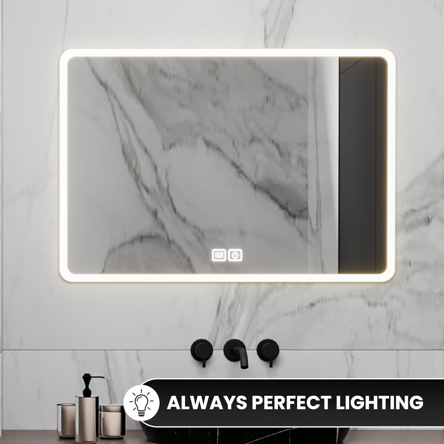 Bayt - miroir LED mural, 75x52cm, antibuée, 3 lumières, moderne
