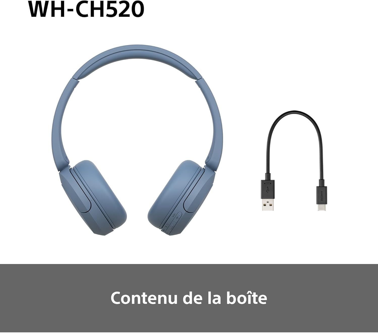 Sony - WH-CH520 - Casque Bluetooth, micro, 50h autonomie, bleu