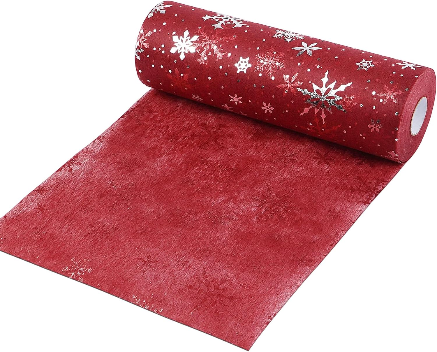 Chemin de table - rouge flocons argentés - 30m x 23cm - déco fêtes noël