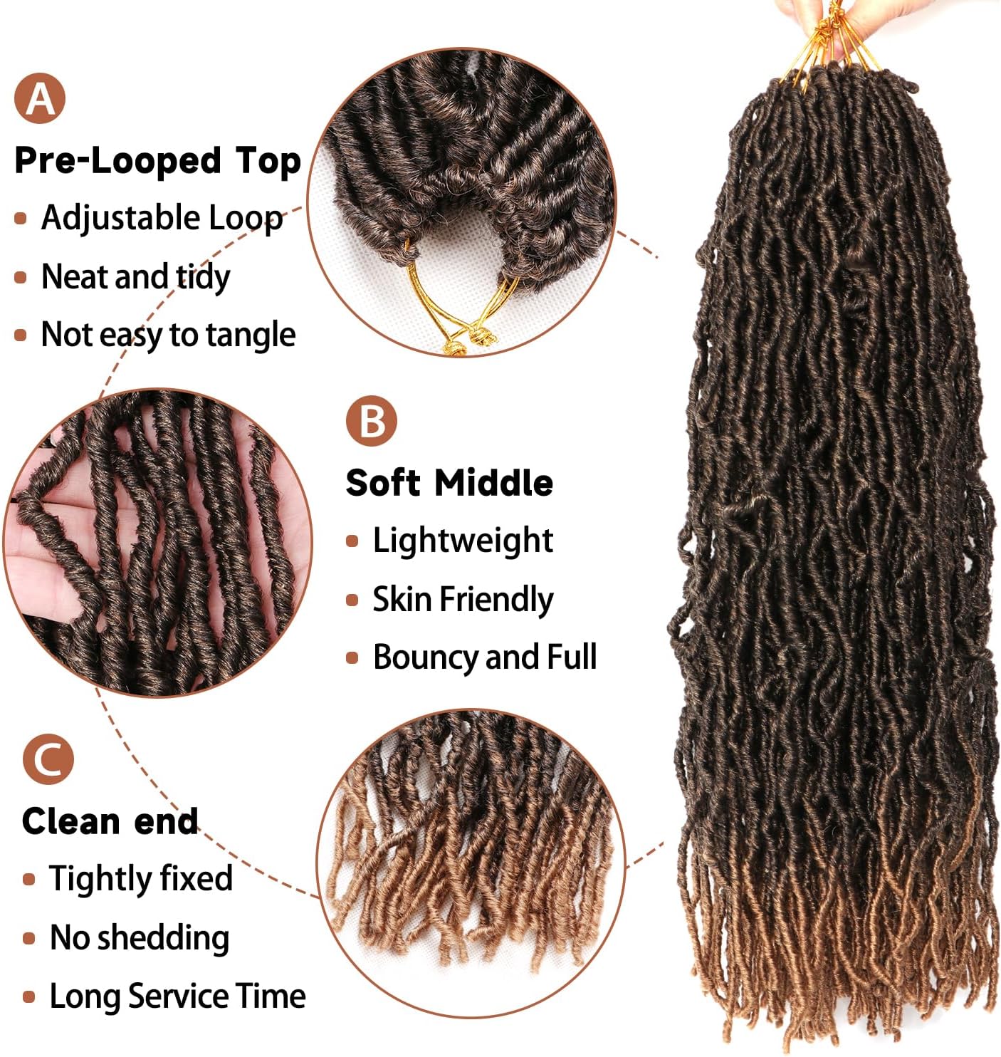 Faux Locks - mèches crochet tressage 60,9 cm, lot de 8, bouclées