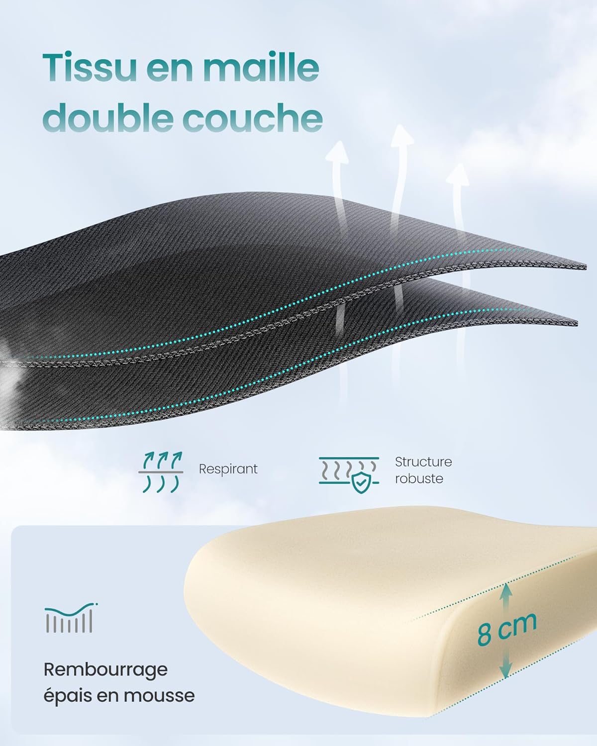 SONGMICS - chaise de bureau ergonomique, maille, appui-tête, OBN041B01