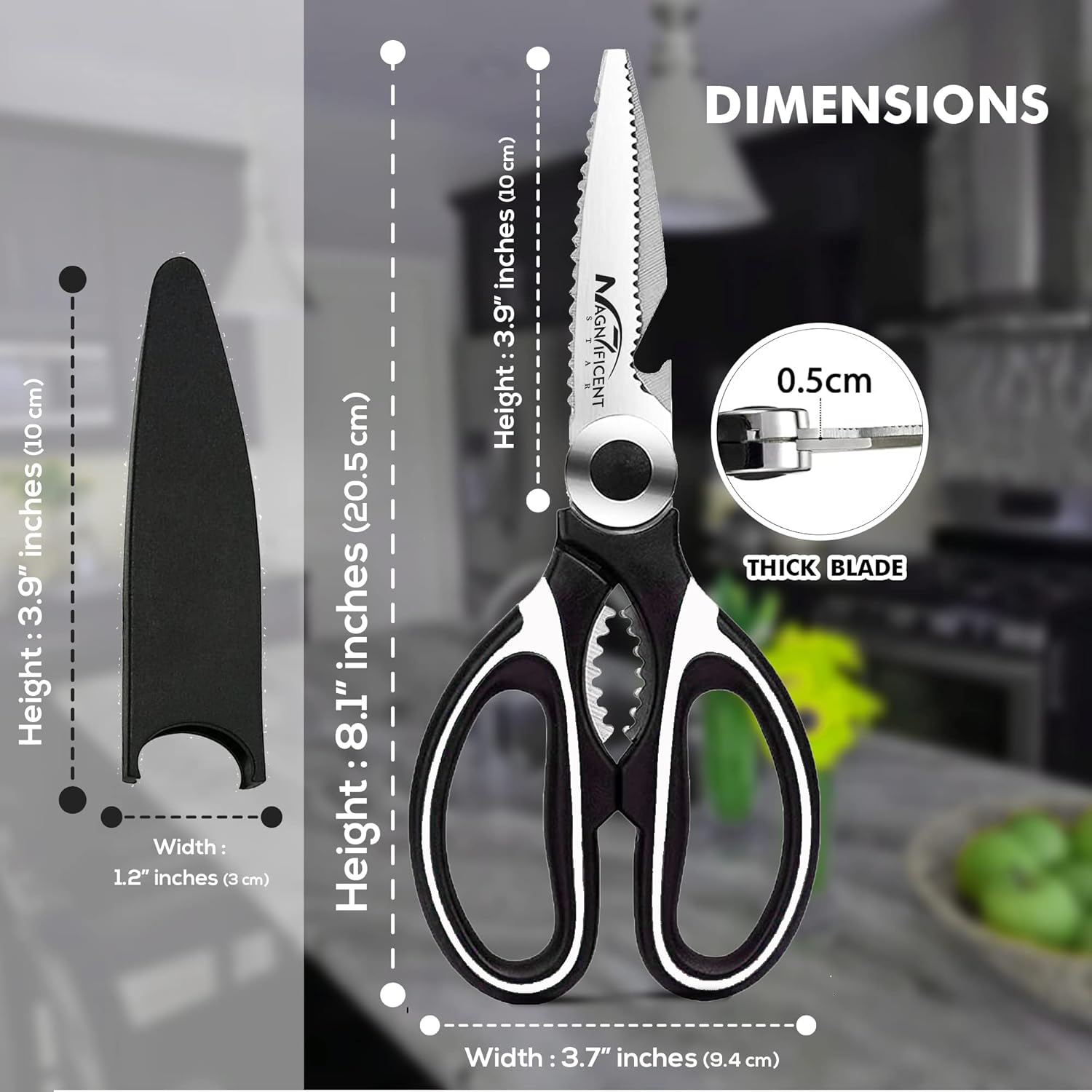 Ciseaux de cuisine - multifonction, avec couvercle, poignée douce, robustes, coupe viande/herbes