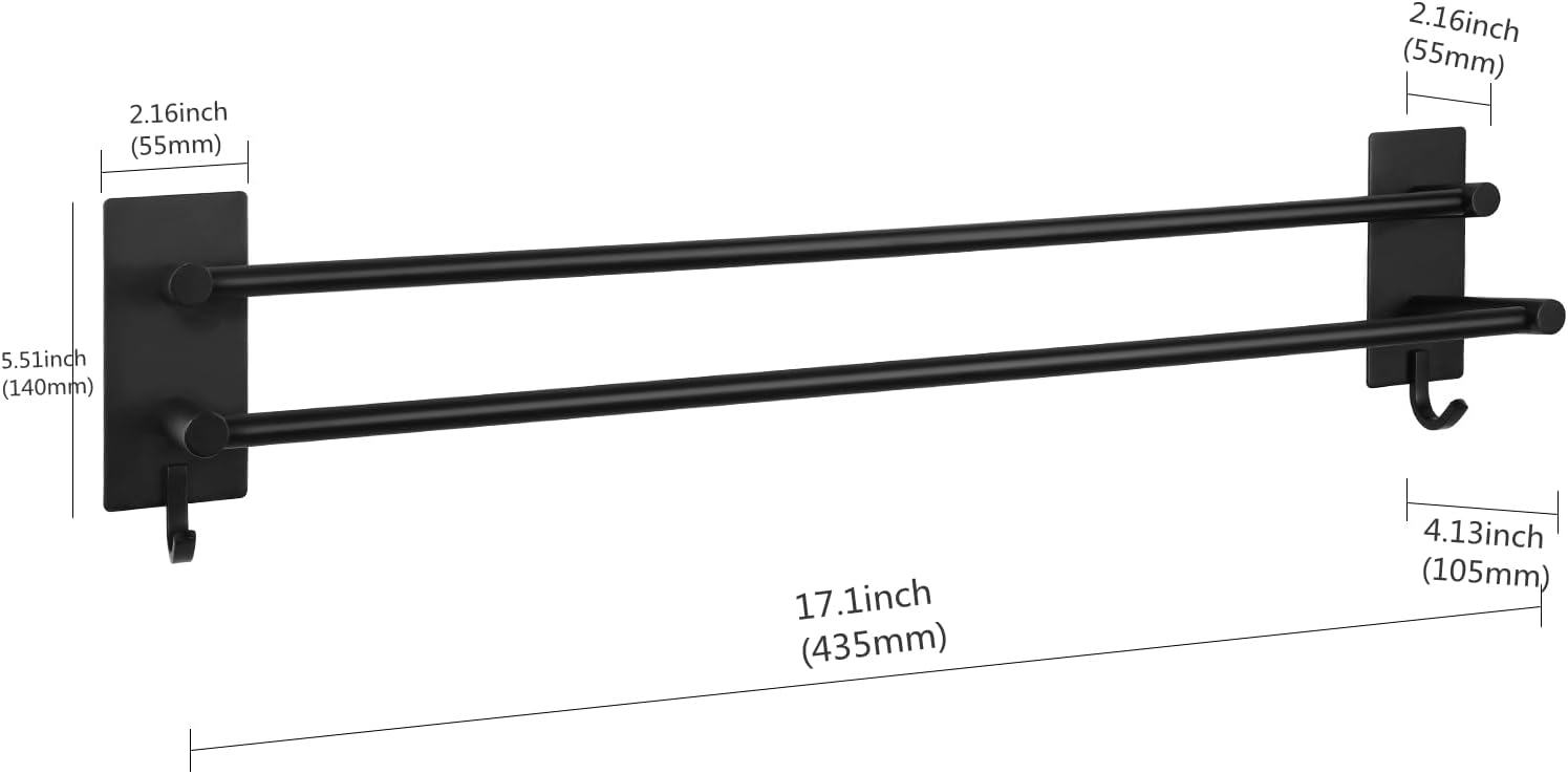 JS - Porte-serviettes double inox 304, adhésif mural, 2 bras, 40cm