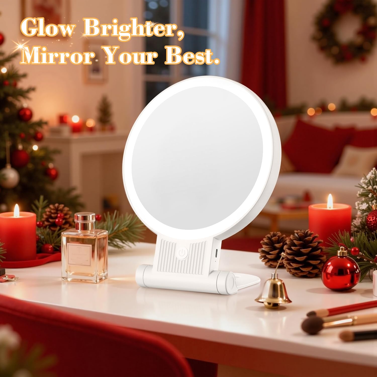 Auxmir - miroir maquillage double face 30X/1X, LED, rechargeable, pliable