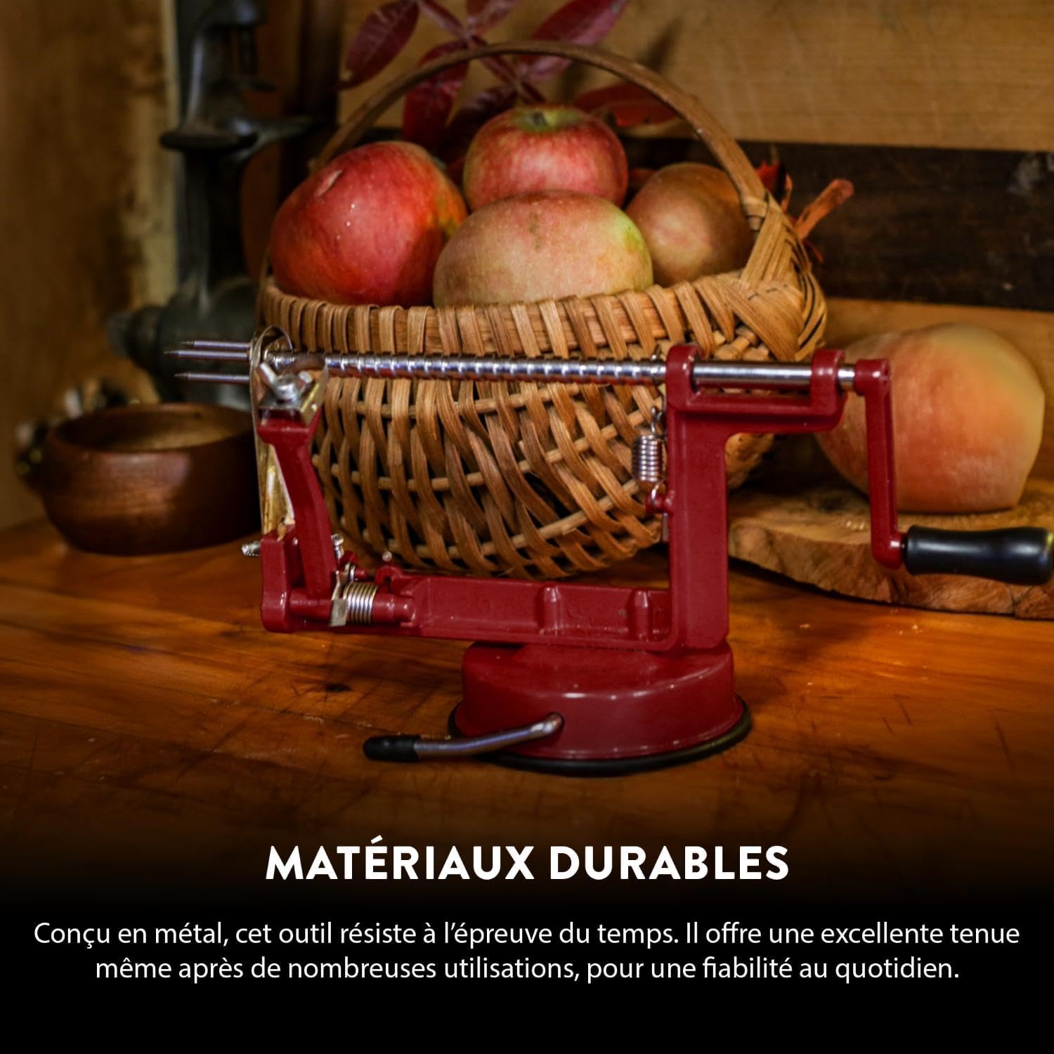 Baumalu - éplucheur de pommes, métal, 25,5x15x11cm, poignée fixe, ventouse