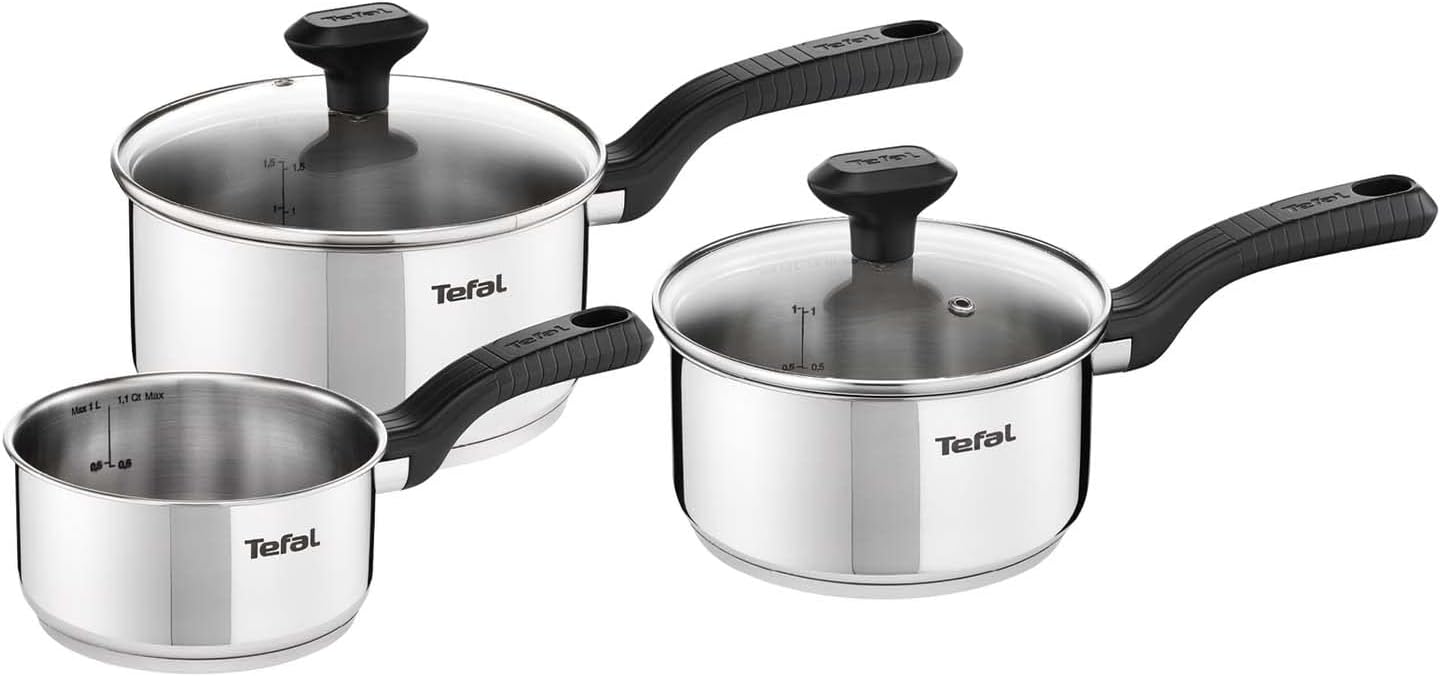 Tefal - Comfort Max - 3 casseroles 14/16/18cm + 2 couvercles, inox, induction, poignées isolées C973S344