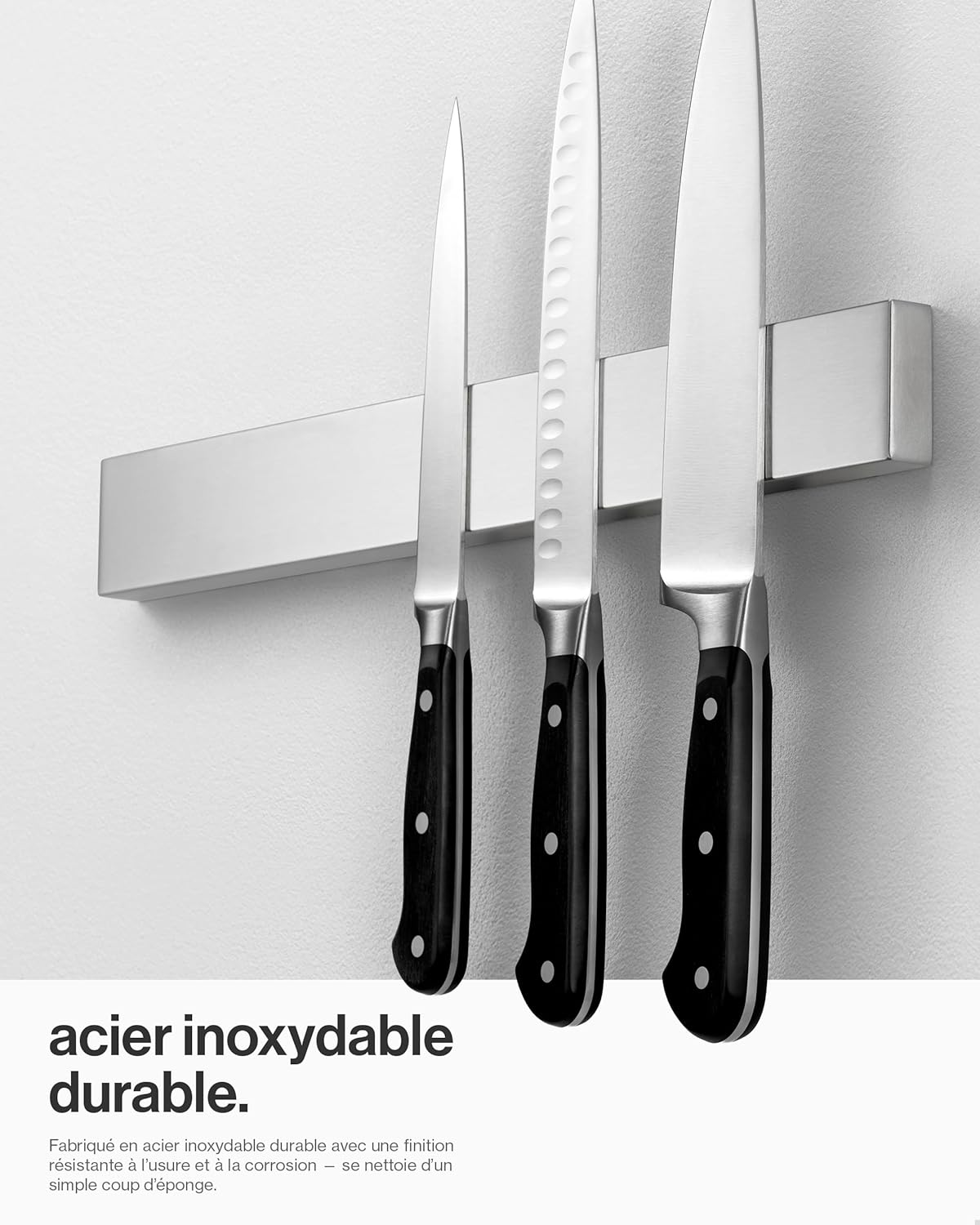 LARHN - Porte couteaux aimanté, 40cm, inox, fixation murale extra puissante