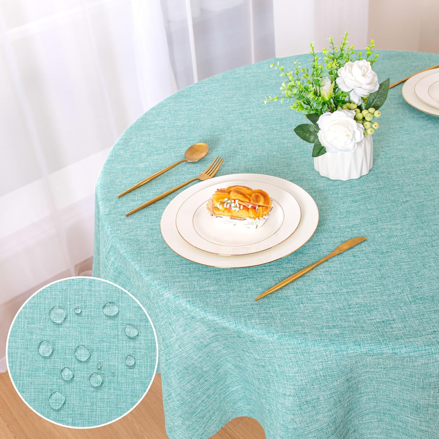 DWCN - nappe ronde effet lin 160 cm imperméable, lavable, anti-tache