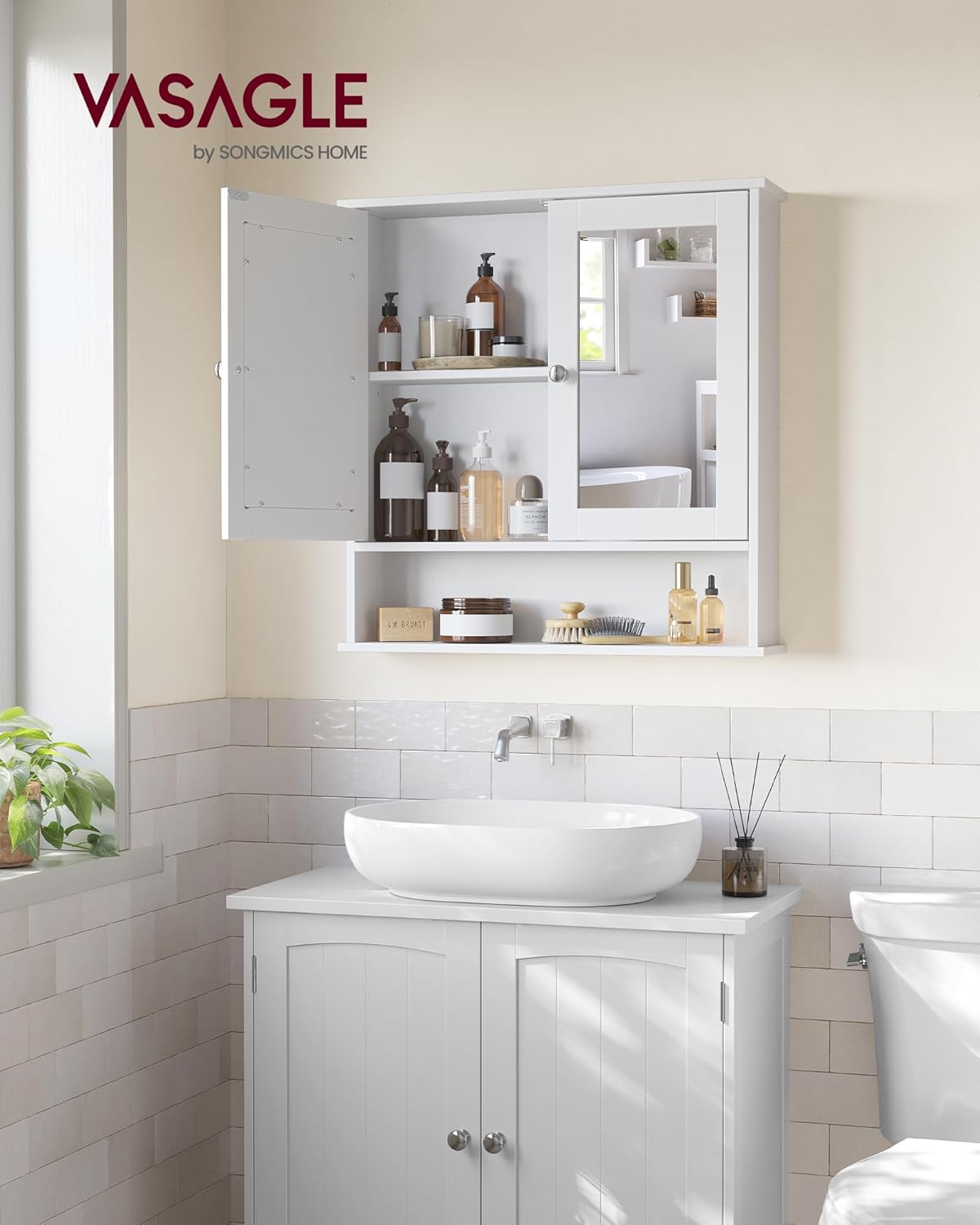 VASAGLE - armoire murale LHC002 - 13x56,5x58,5cm - 2 portes miroir, étagère réglable