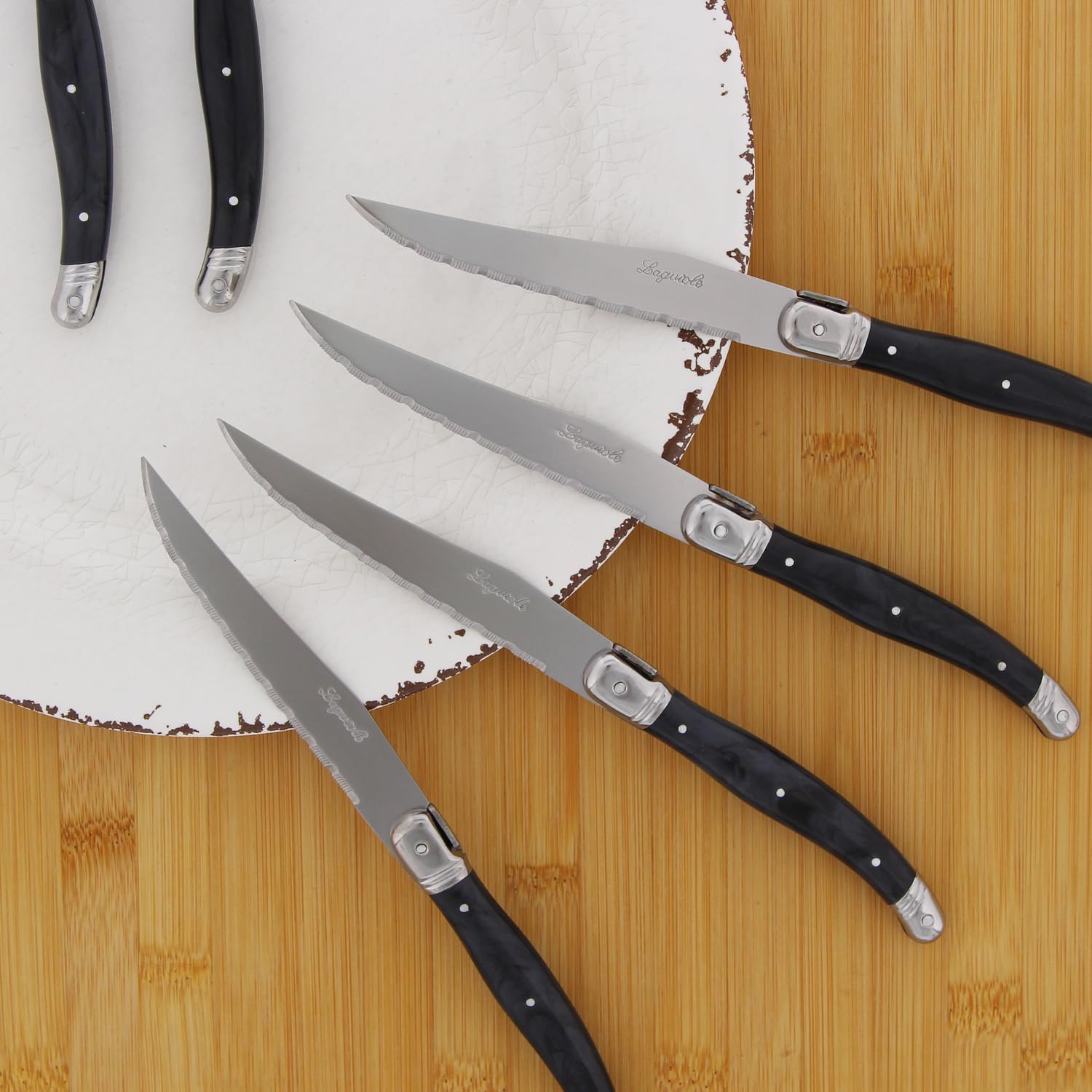 Pradel - Set Laguiole Excellence - 15,7x25,7x1,5 cm - 6 couteaux inox microdentés, manche ABS gris