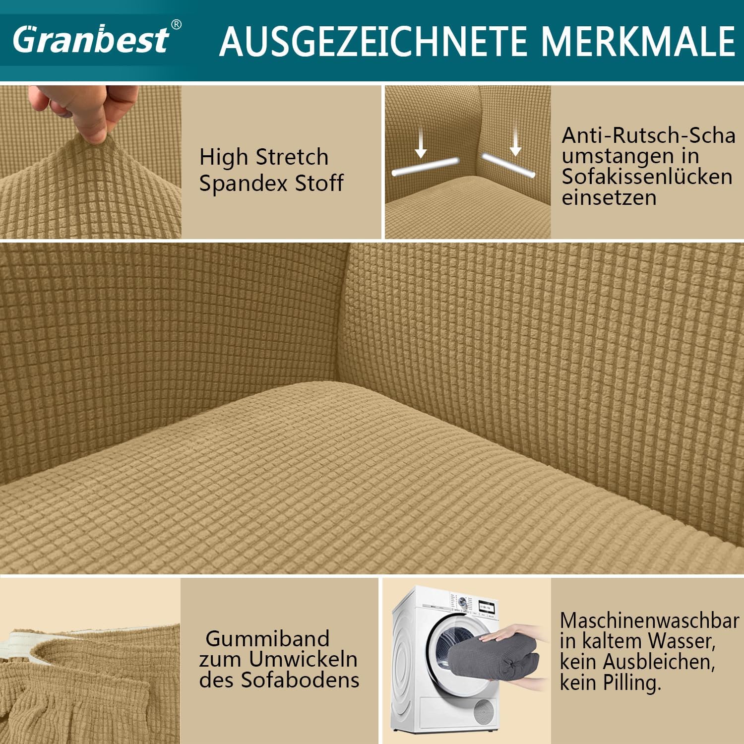 Granbest - housse canapé jacquard 2 places - extensible, protection animaux