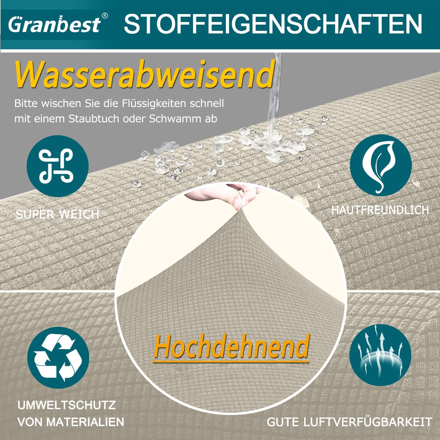 Granbest - housse de canapé stretch imperméable 2 places - spandex jacquard, mousse antidérapante