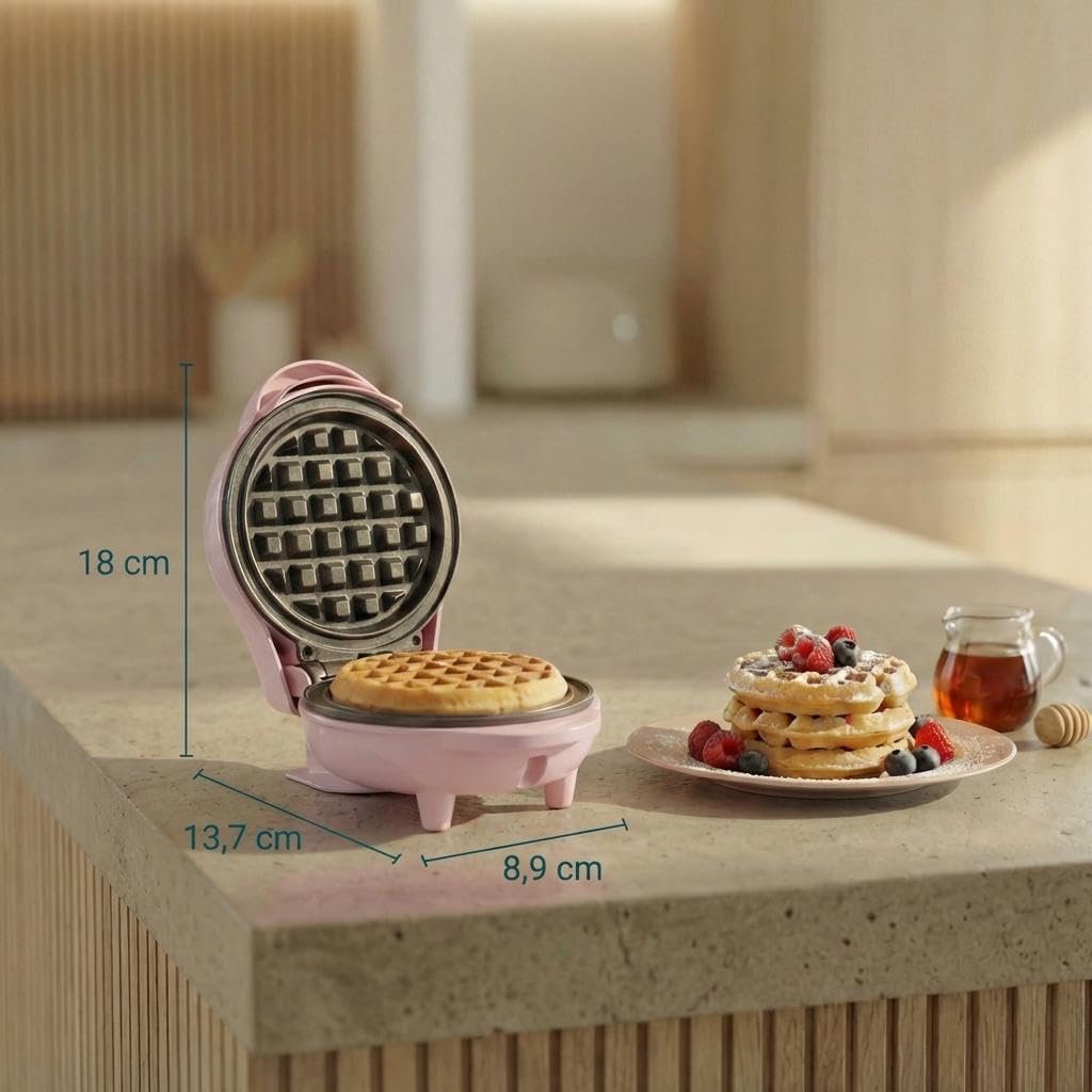 Bestron - Mini gaufrier rétro, revêtement antiadhésif, rose, compact