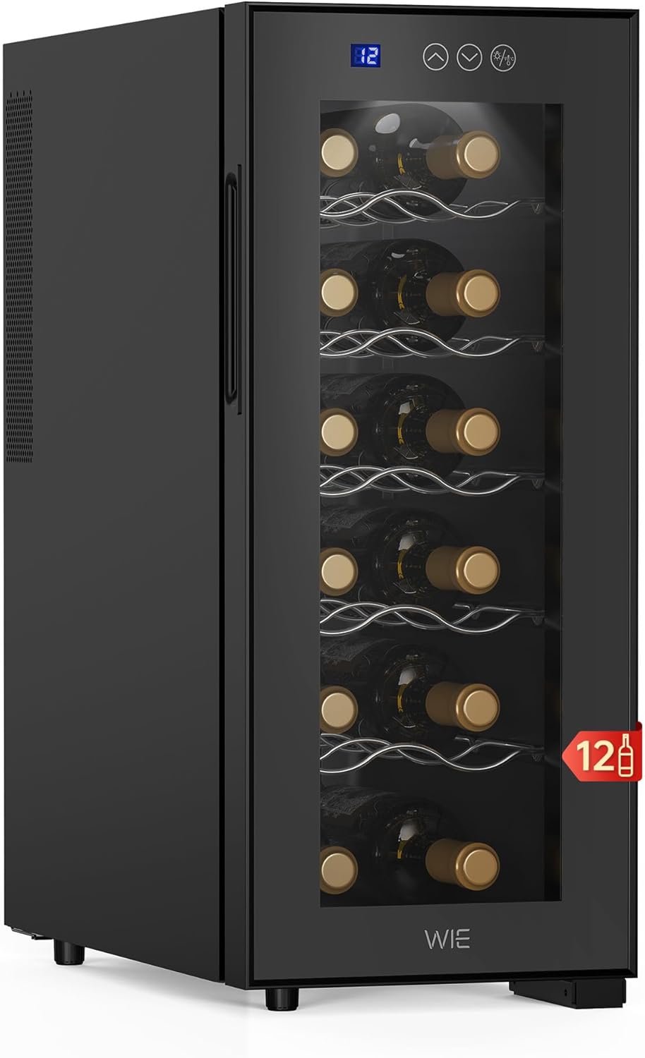 WIE - Cave à vin Mini - 33L - 12 bouteilles, miroir, LED, écran tactile