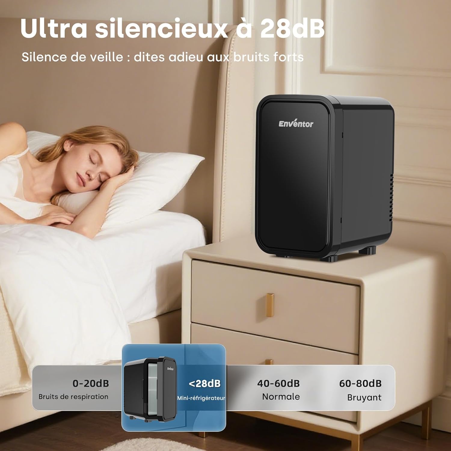 Enventor - Mini frigo 6L, AC/12V, froid/chaud, compact, noir