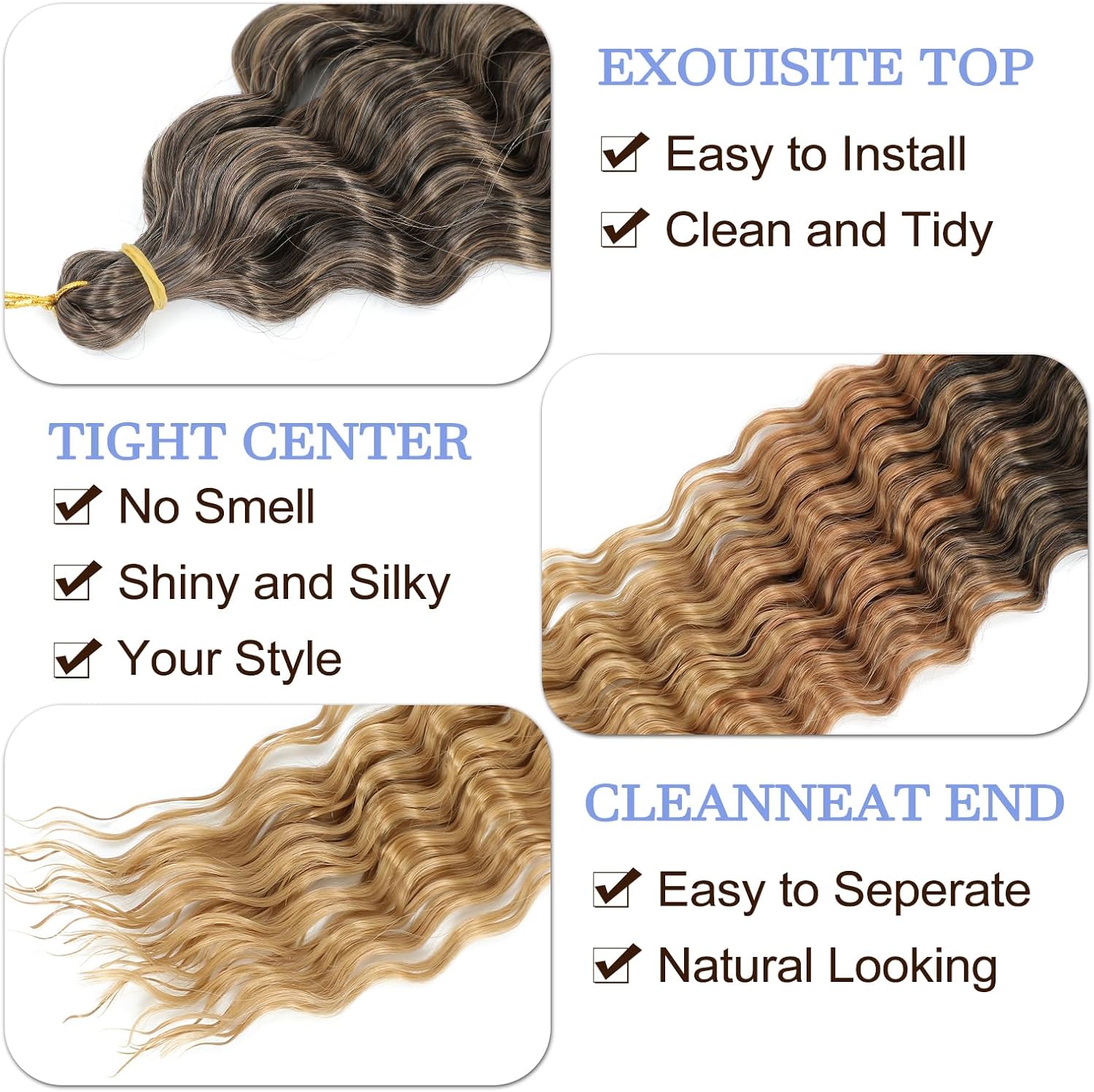 Extensions cheveux - Ocean Wave Deep Wave, 22 pouces, lot de 6, 1B/30/27#