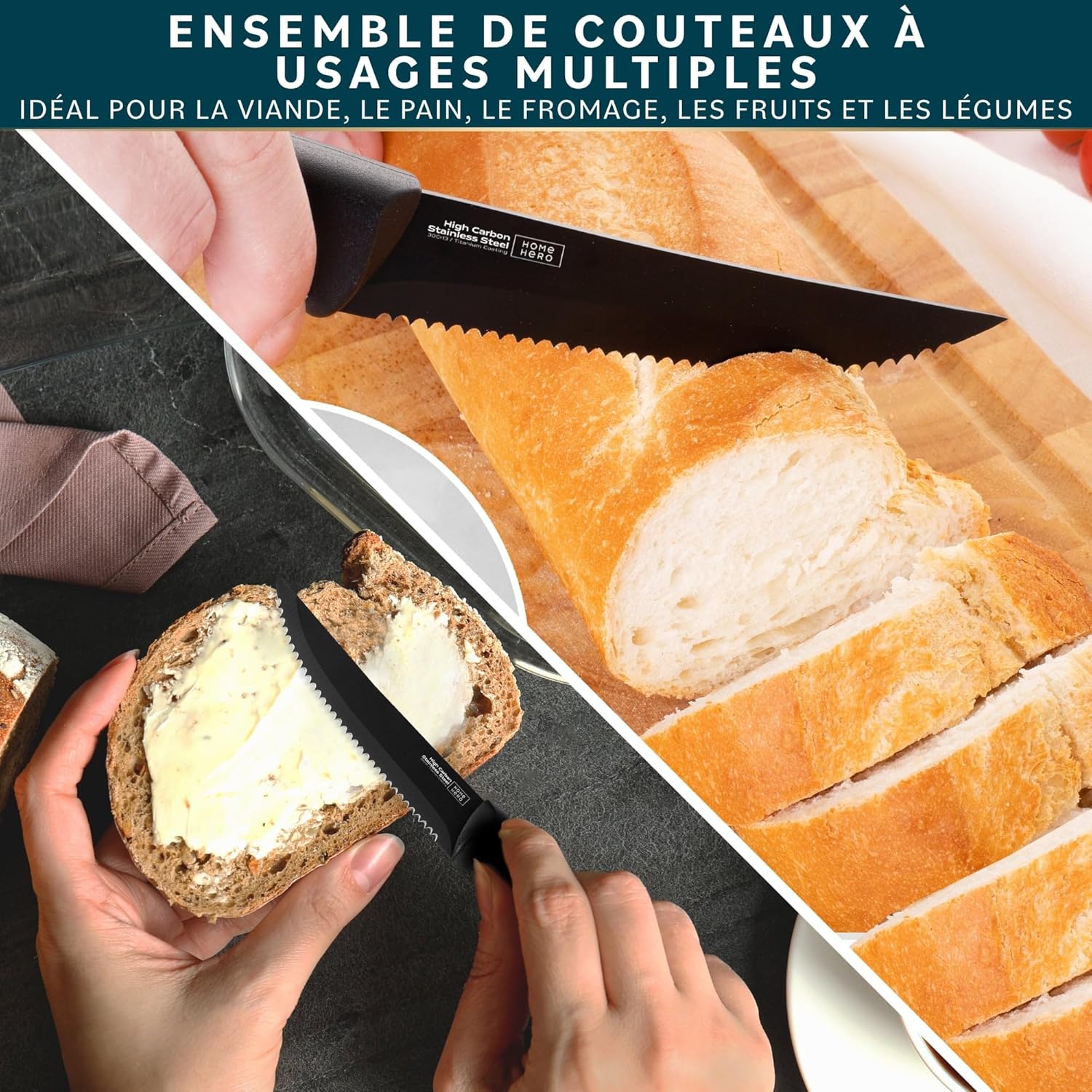 Home Hero - Cuisine Professionnel - set couteaux inox, aiguiseur inclus