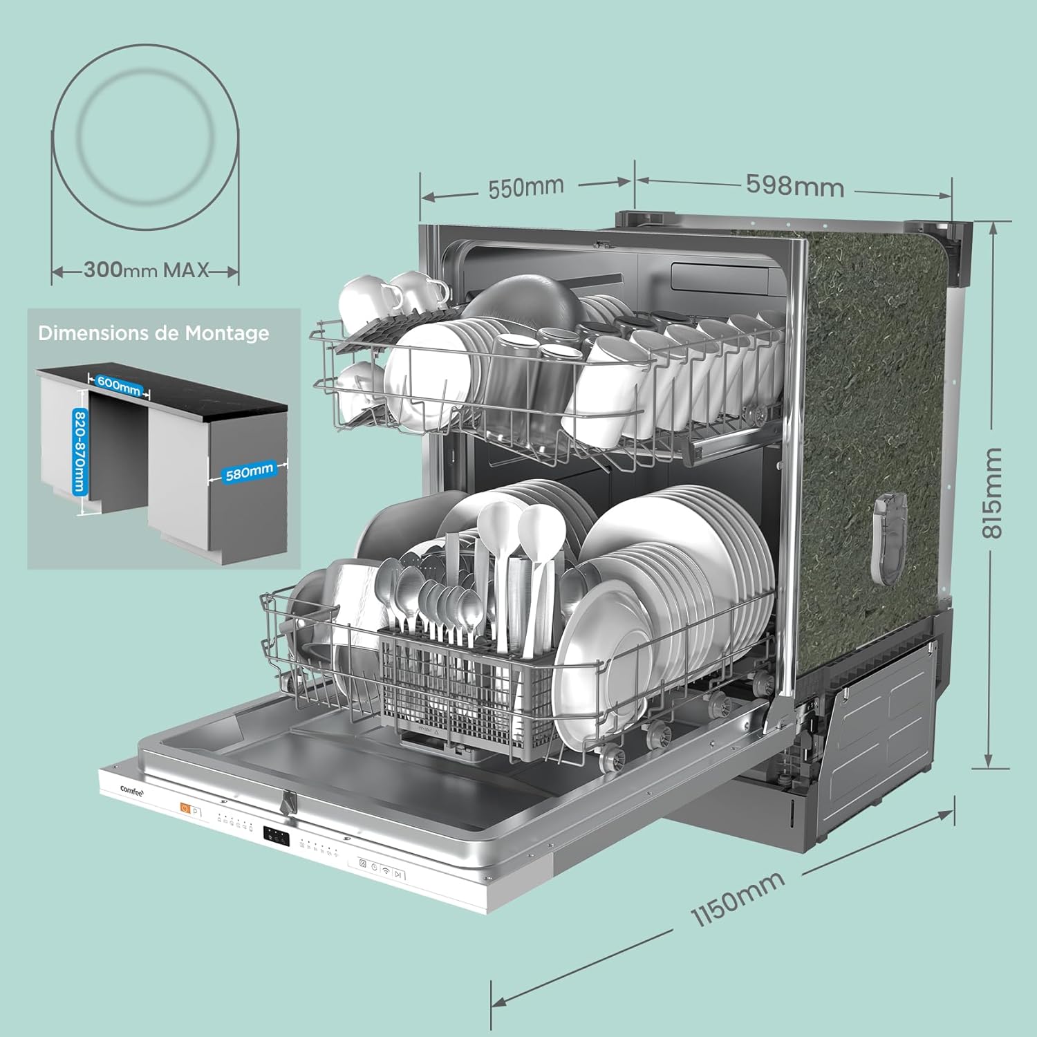 COMFEE' - lave-vaisselle intégré 12 couverts, cloud wash, séchage, CDWPB1215PB-EU