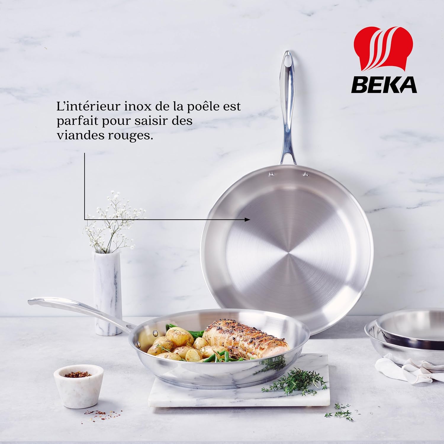 Beka - Poêle Inox 18/10 - 20 cm - Tous feux, induction, acier inoxydable