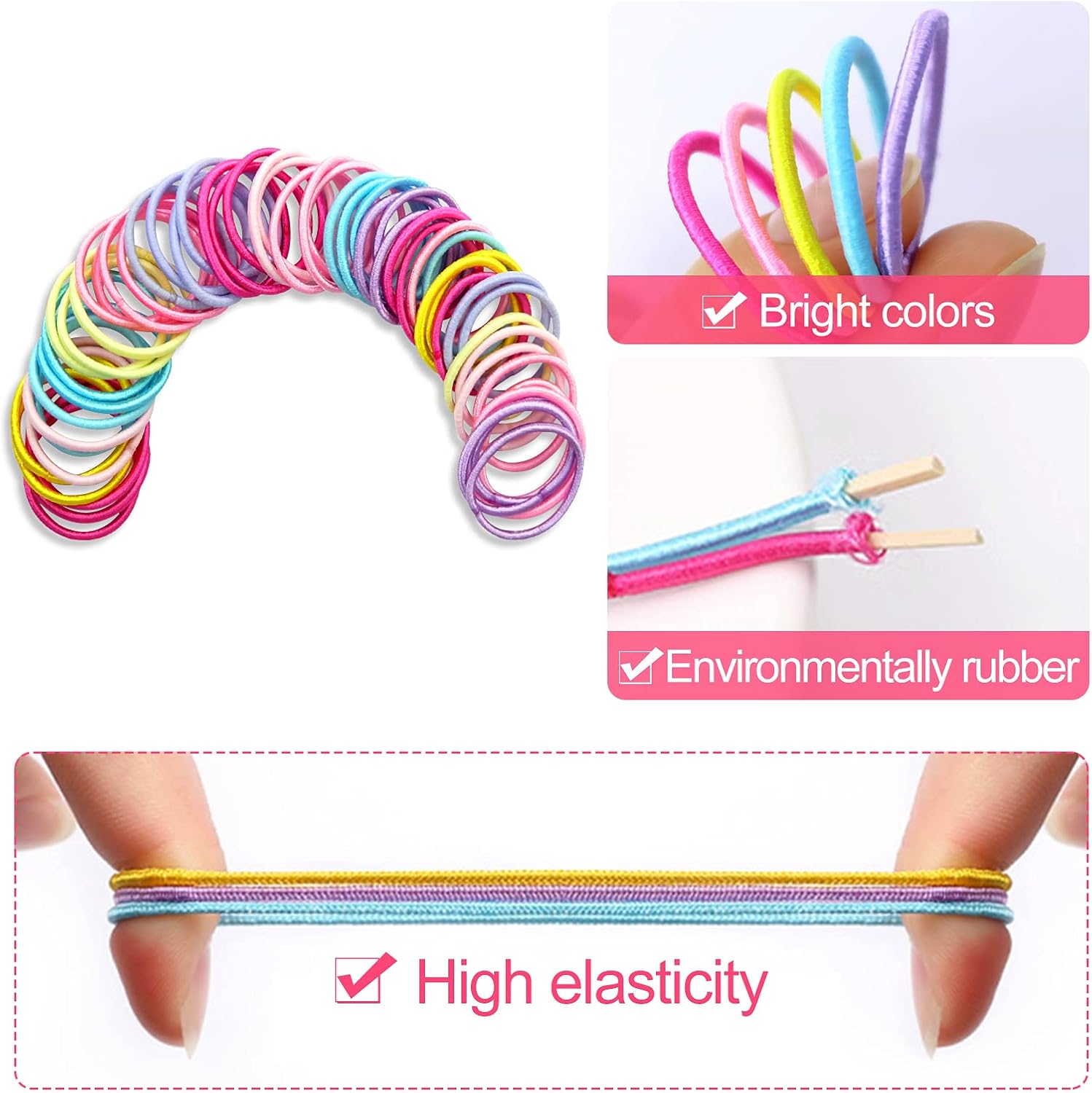 Elastiques à cheveux – lot 320 pièces, 2,5 cm, multicolore, enfants