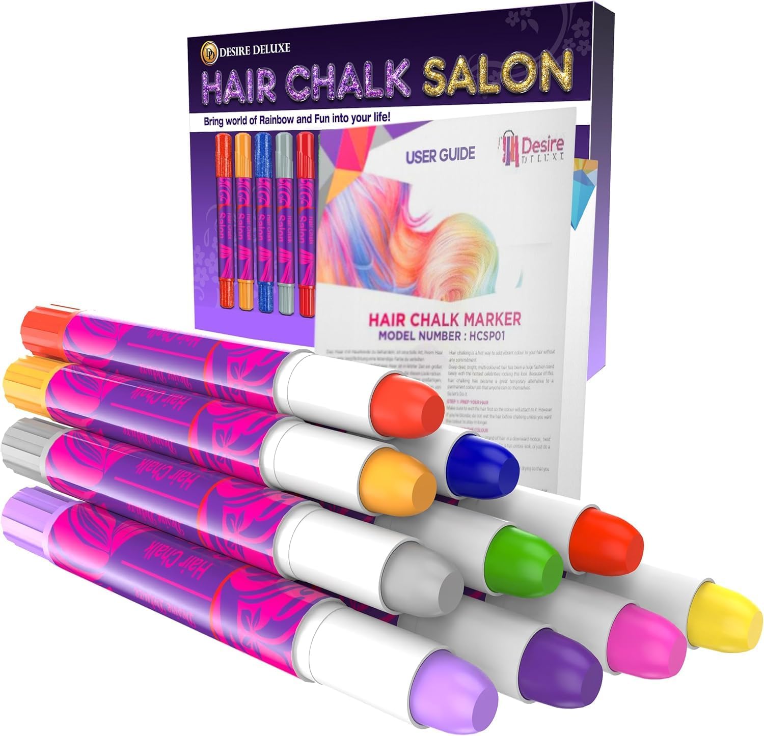 Desire Deluxe - Craies cheveux filles - 10 pièces - colorées, lavables, non toxiques