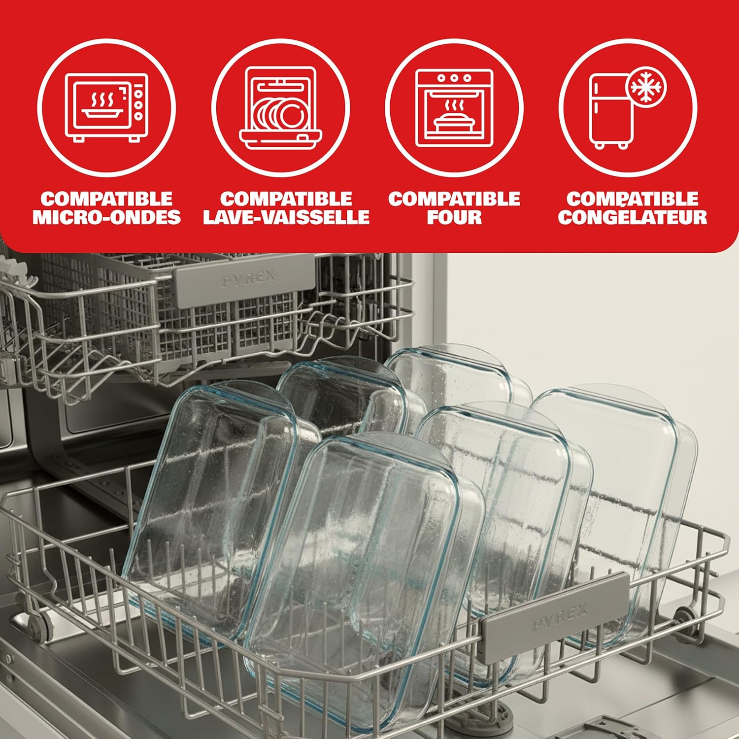 Pyrex - Plat à four rectangulaire 3,7L - verre borosilicate, poignées larges, spécial lasagnes