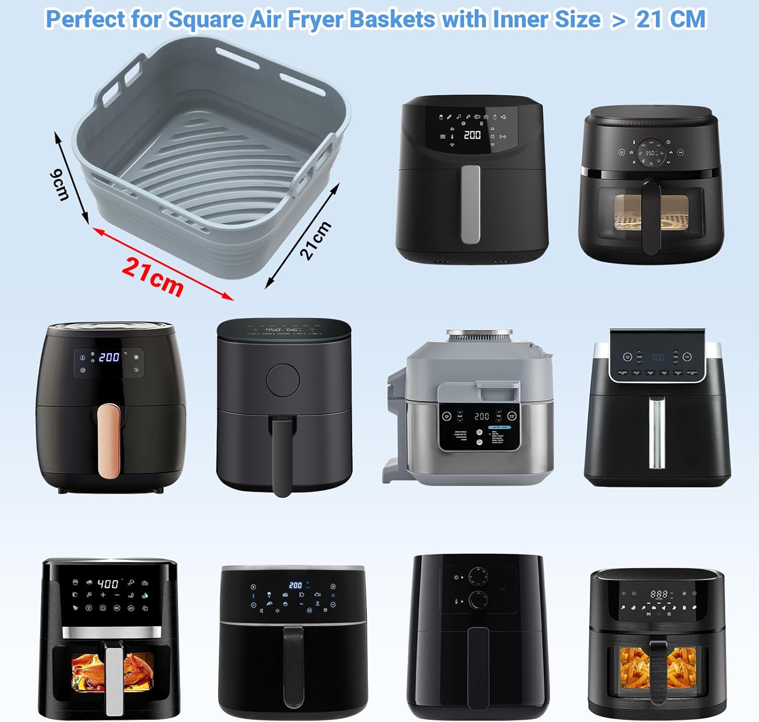 Alyvisun - moule silicone airfryer set 3pcs - carré, inclus pinceau