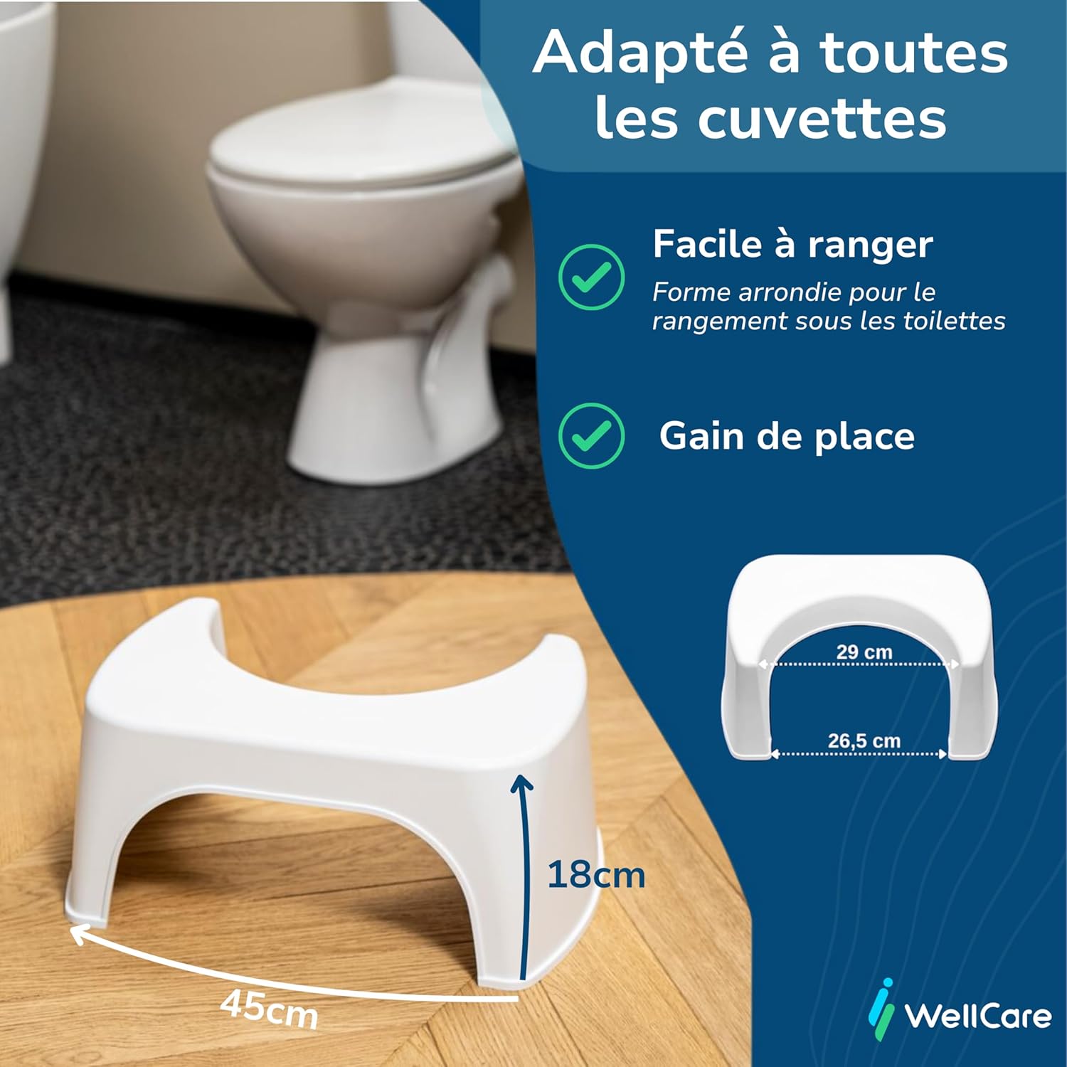 Well Care - Tabouret WC physiologique - plastique recyclé - position squat anti-constipation, adulte, fabriqué France