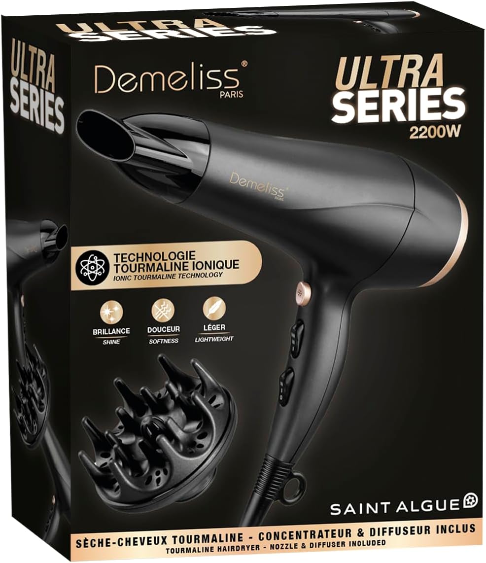 Saint Algue - Demeliss Sèche-cheveux - 2200W, tourmaline, 2 vitesses, 3 températures