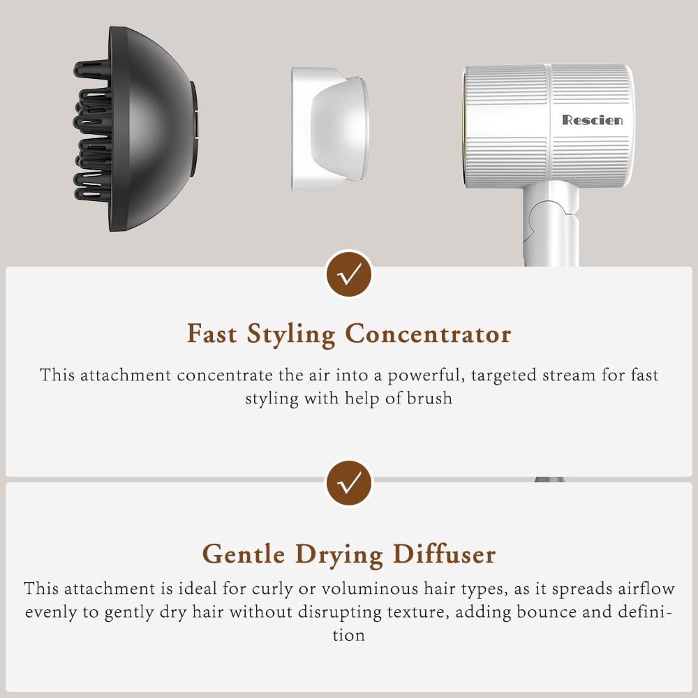 RESCIEN - Sèche-cheveux pliable série 2026 - 10x7x19cm - 2000W, ionique, 250g, concentrateur et diffuseur 2026