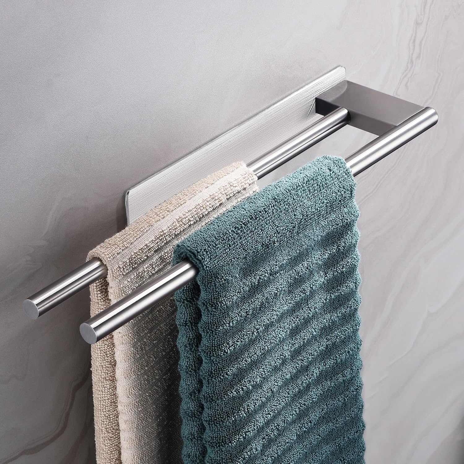 Porte-serviettes - double barre inox 304 - autoadhésif, mural, 40cm