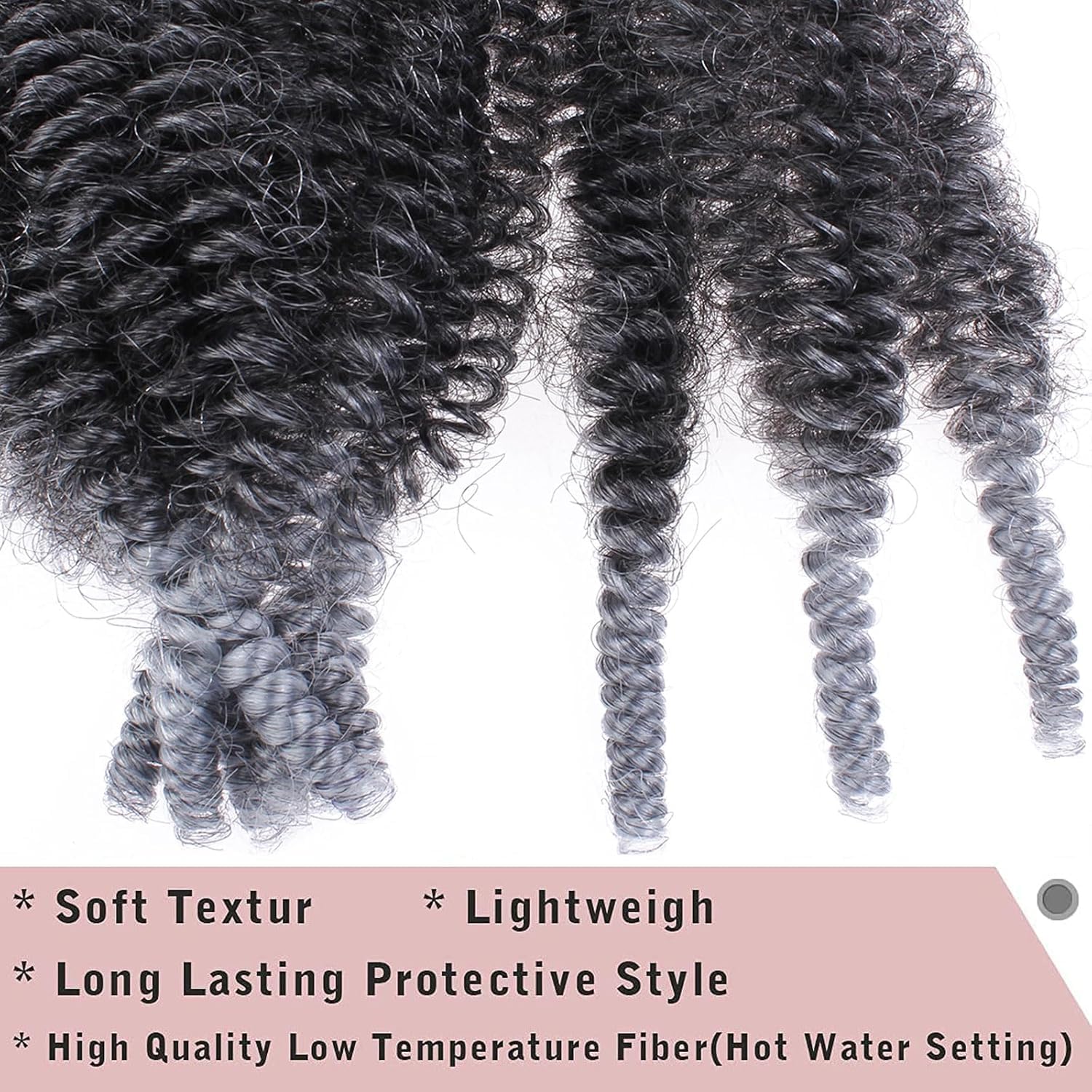 Xtrend - Marley series - 8 paquets, 8 mèches/paquet - cheveux afro crochet pré-gonflés, gris