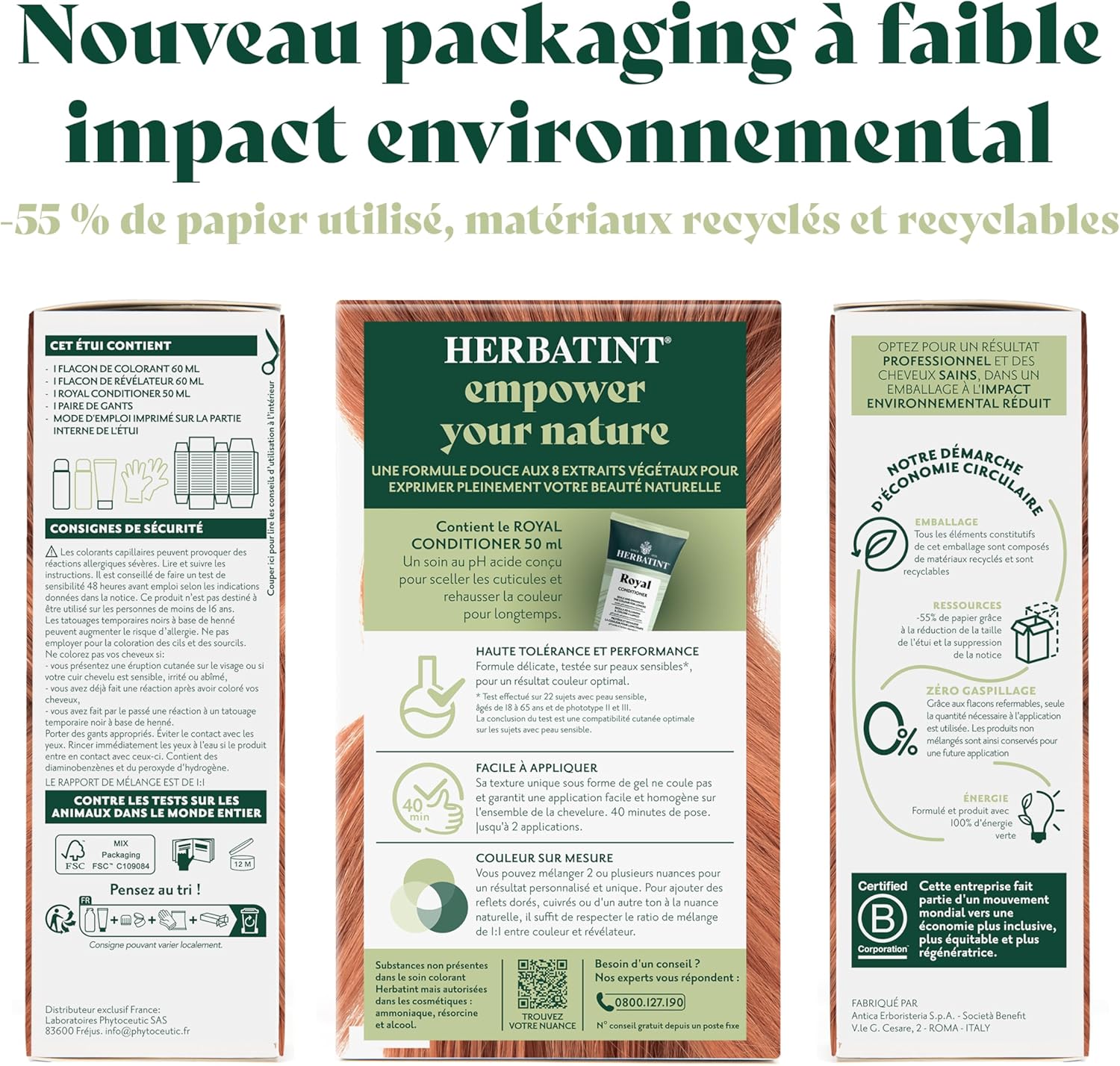 Herbatint - Soin colorant cheveux 8R - 170ml - Sans ammoniaque, 100% couvrant, 8 extraits bio