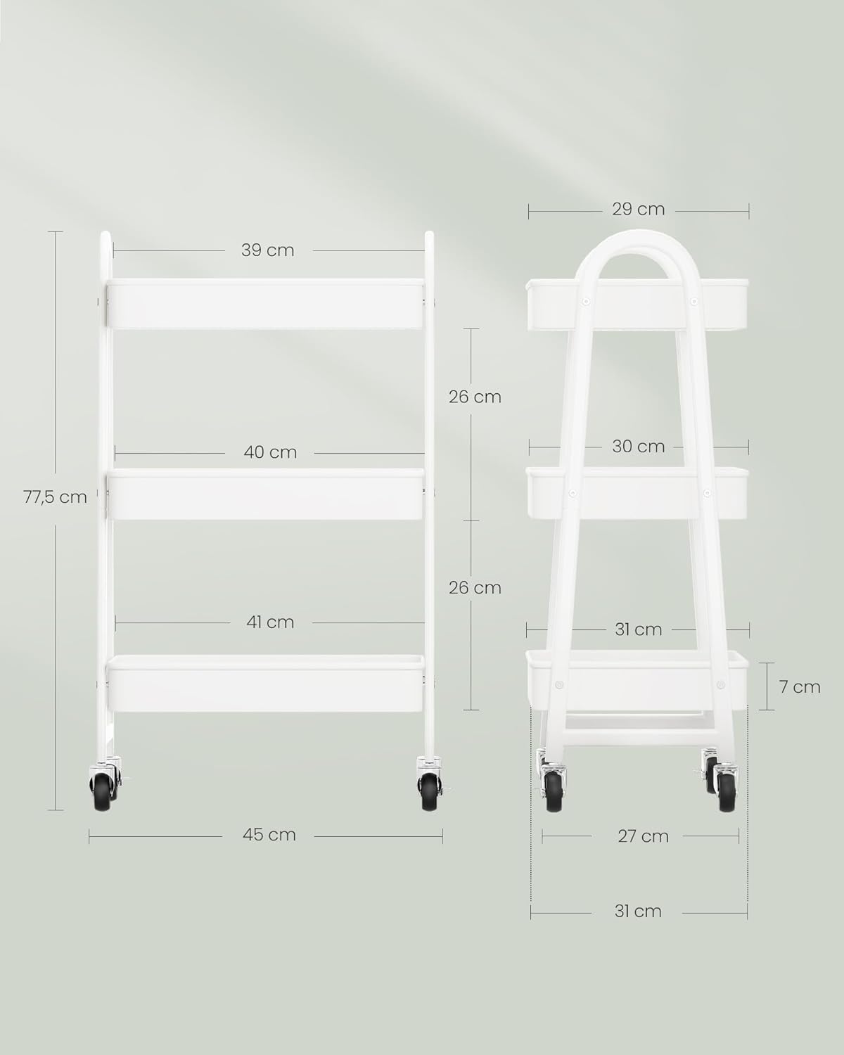 SONGMICS - chariot à 3 niveaux, métal, poignées, freins, facile à monter, BSC068W01